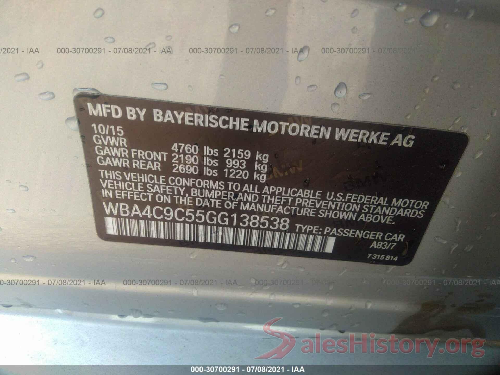 WBA4C9C55GG138538 2016 BMW 4 SERIES