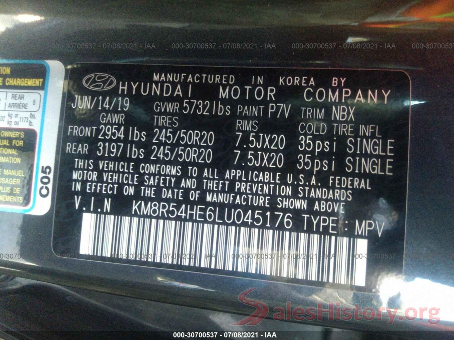 KM8R54HE6LU045176 2020 HYUNDAI PALISADE