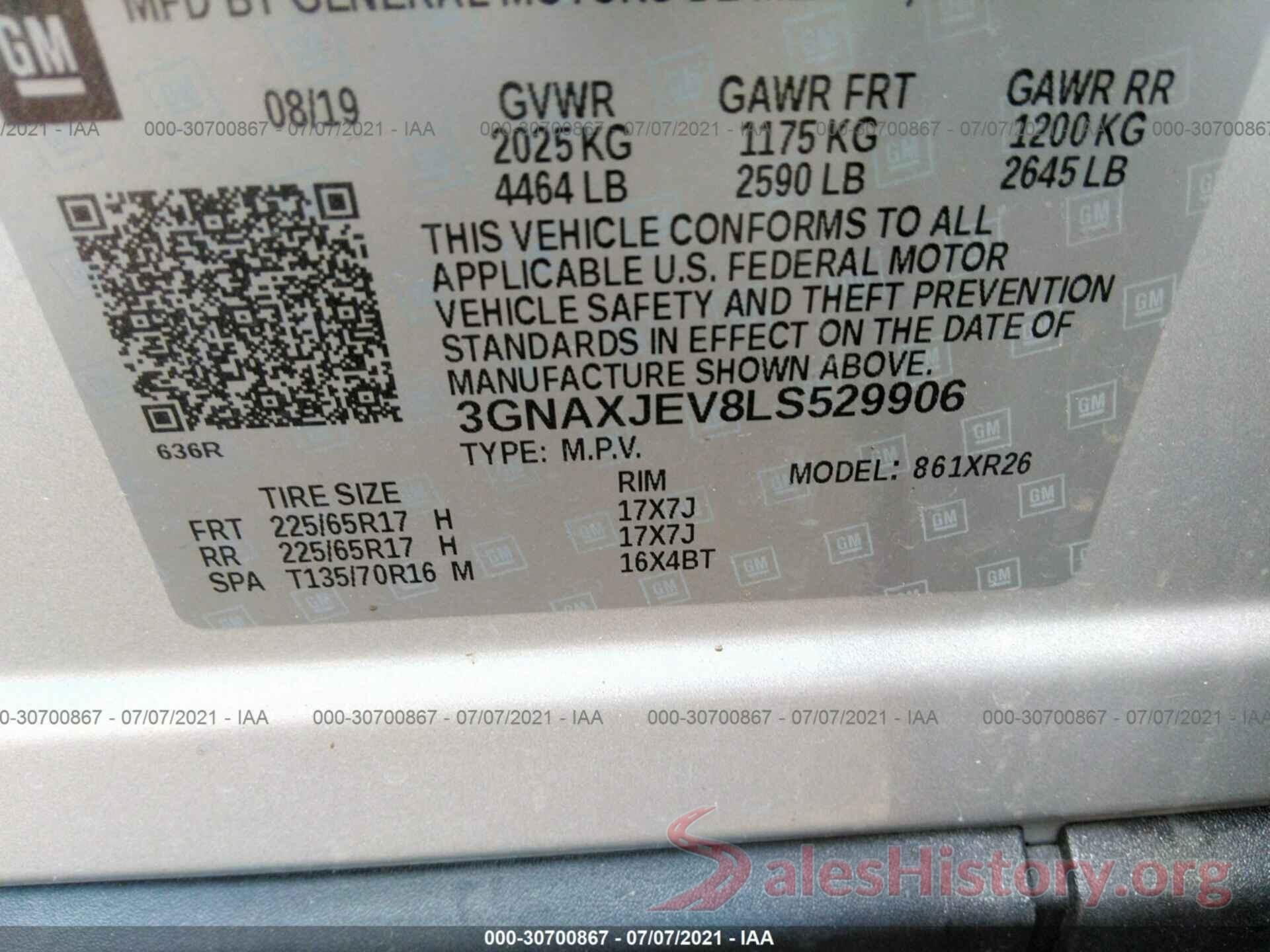 3GNAXJEV8LS529906 2020 CHEVROLET EQUINOX