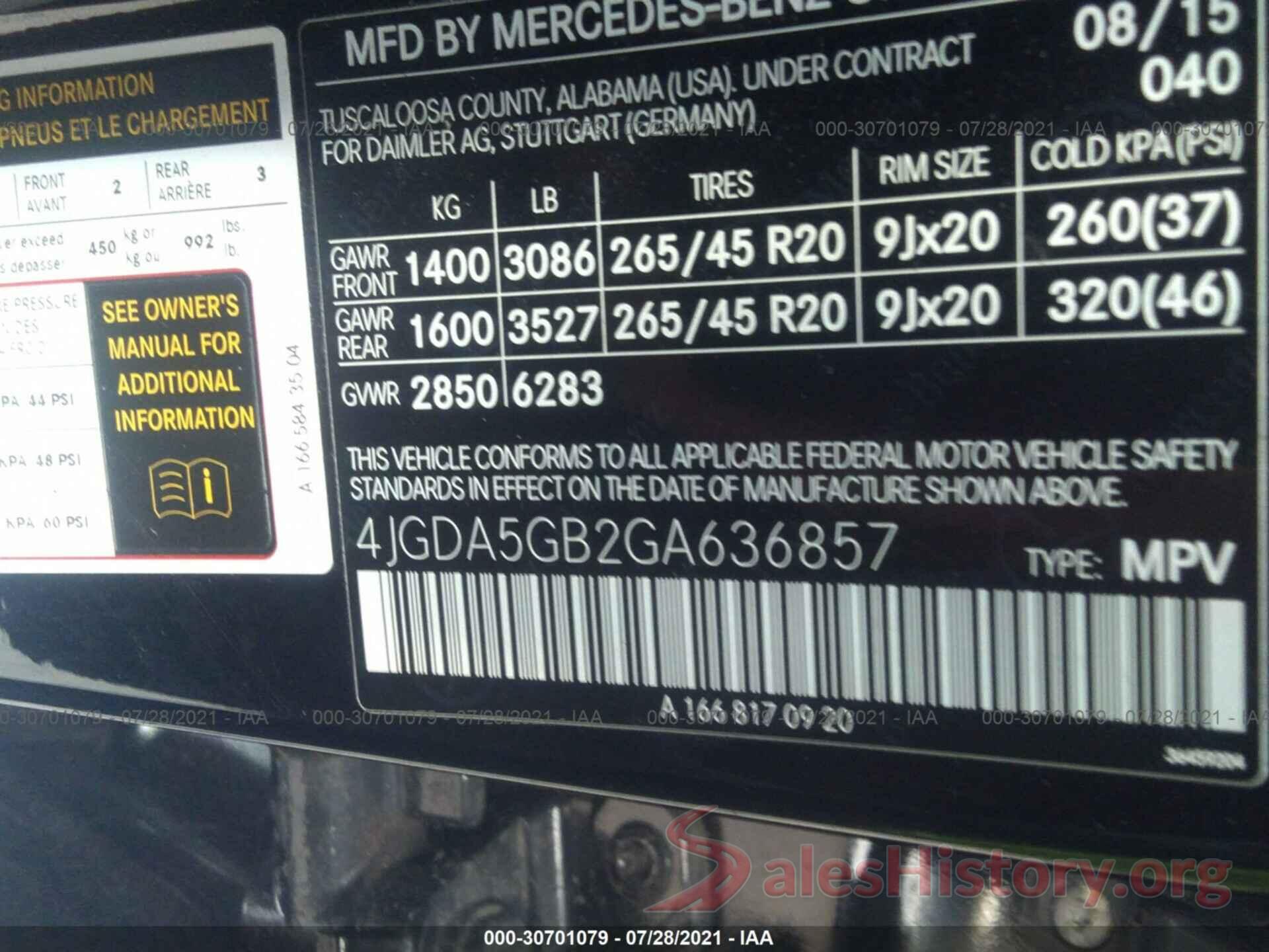 4JGDA5GB2GA636857 2016 MERCEDES-BENZ GLE