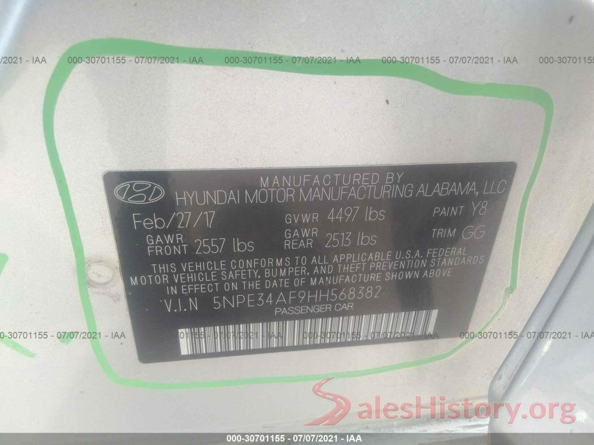 5NPE34AF9HH568382 2017 HYUNDAI SONATA