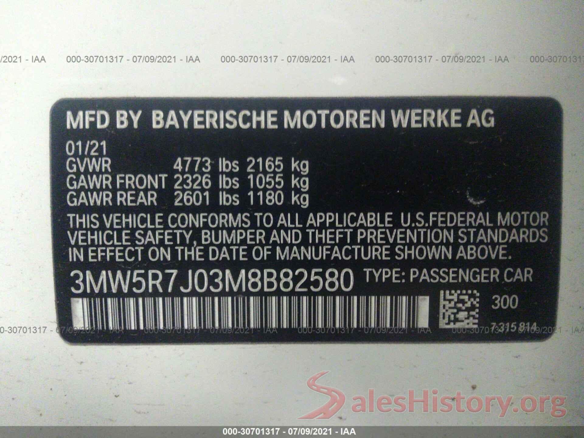 3MW5R7J03M8B82580 2021 BMW 3 SERIES