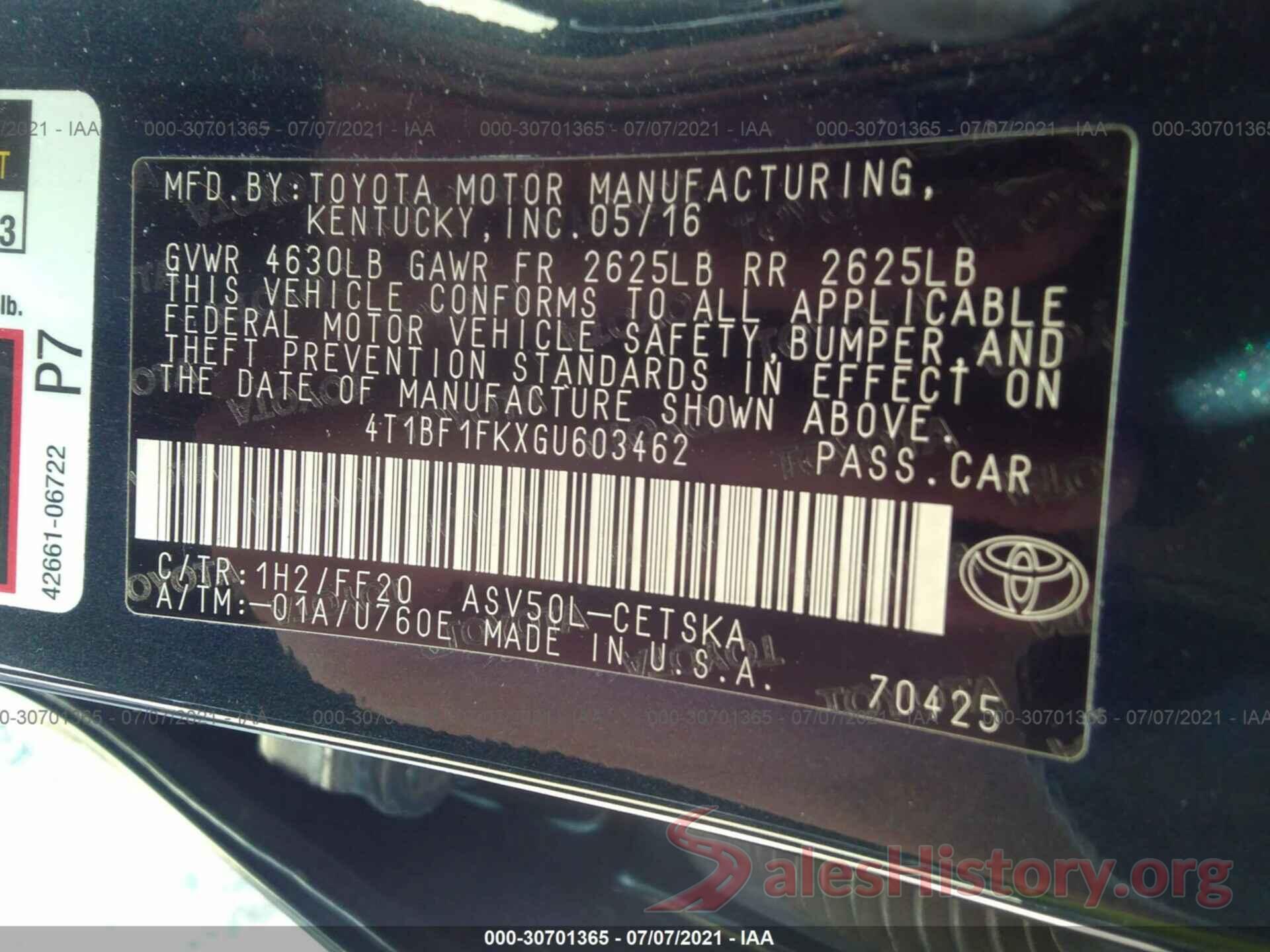 4T1BF1FKXGU603462 2016 TOYOTA CAMRY