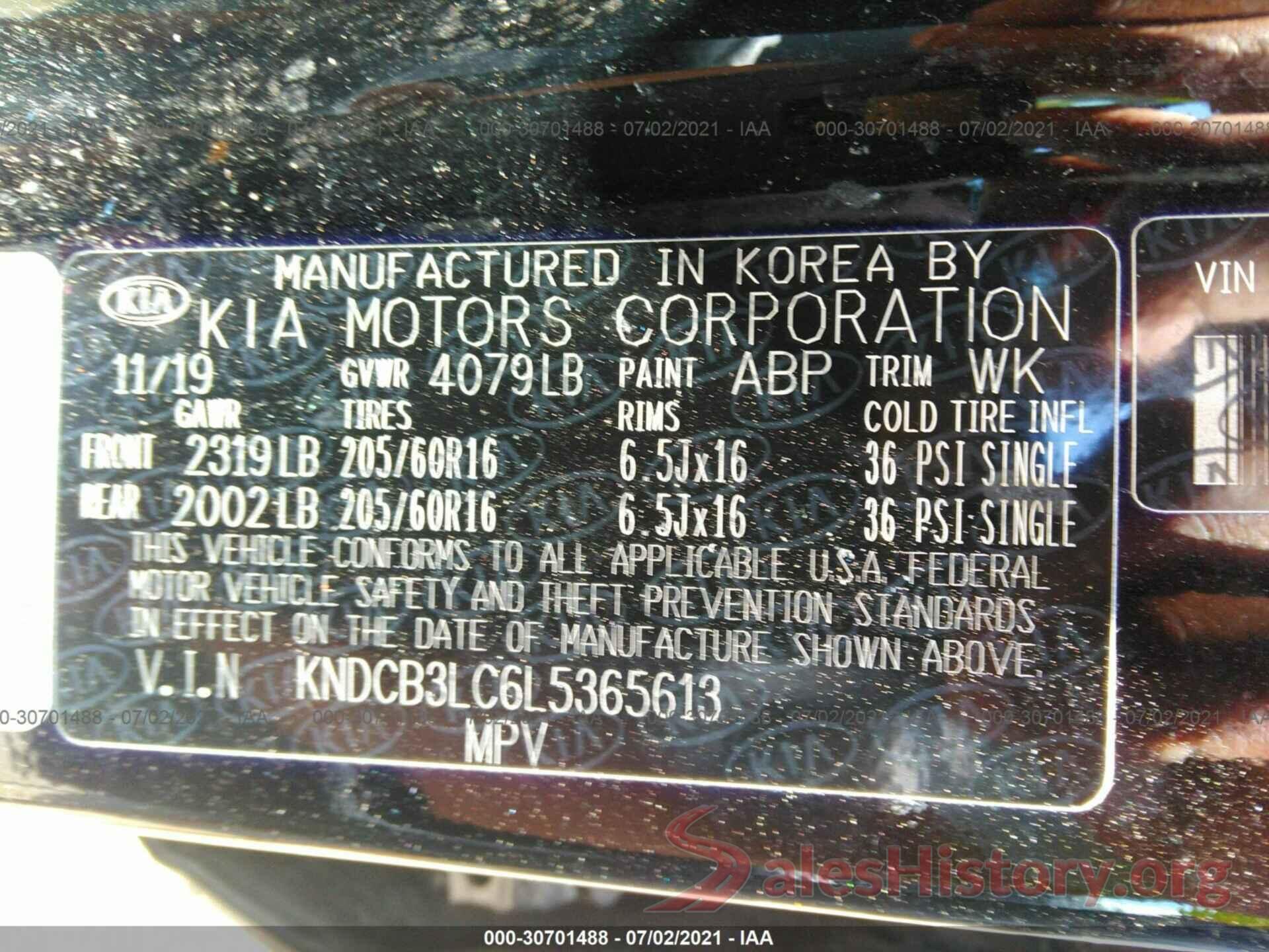 KNDCB3LC6L5365613 2020 KIA NIRO