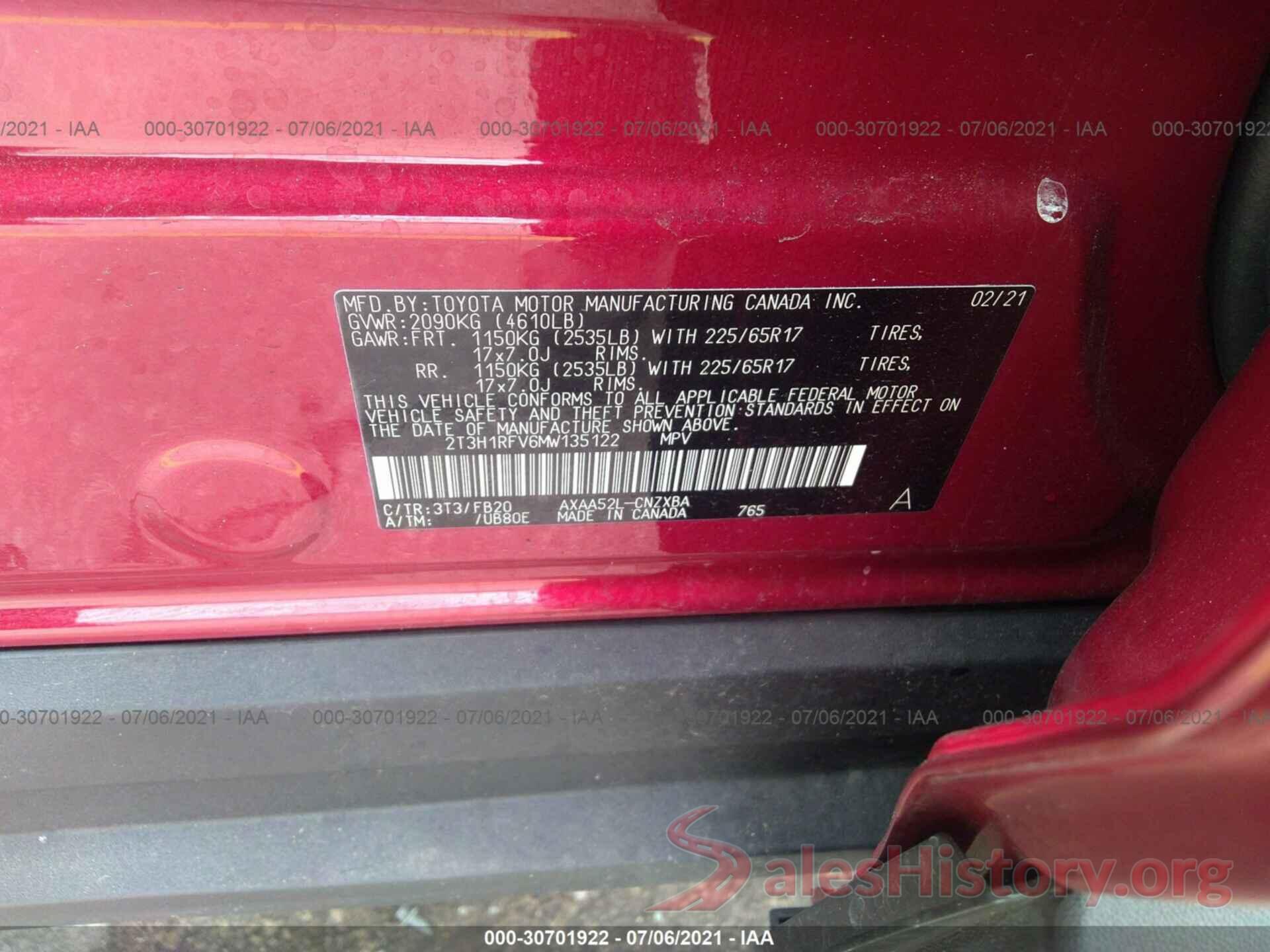 2T3H1RFV6MW135122 2021 TOYOTA RAV4