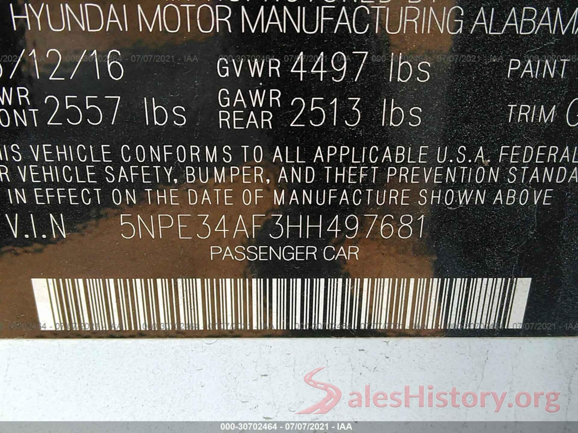 5NPE34AF3HH497681 2017 HYUNDAI SONATA