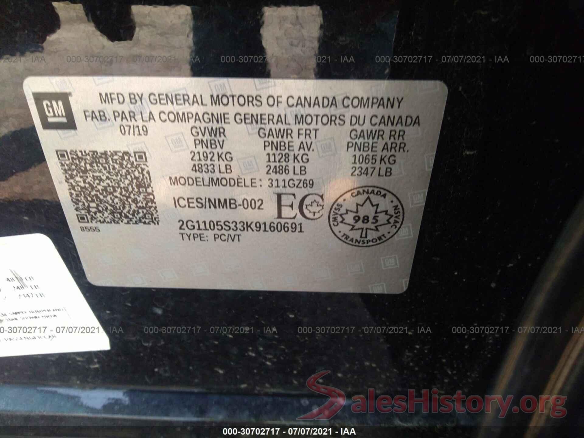 2G1105S33K9160691 2019 CHEVROLET IMPALA