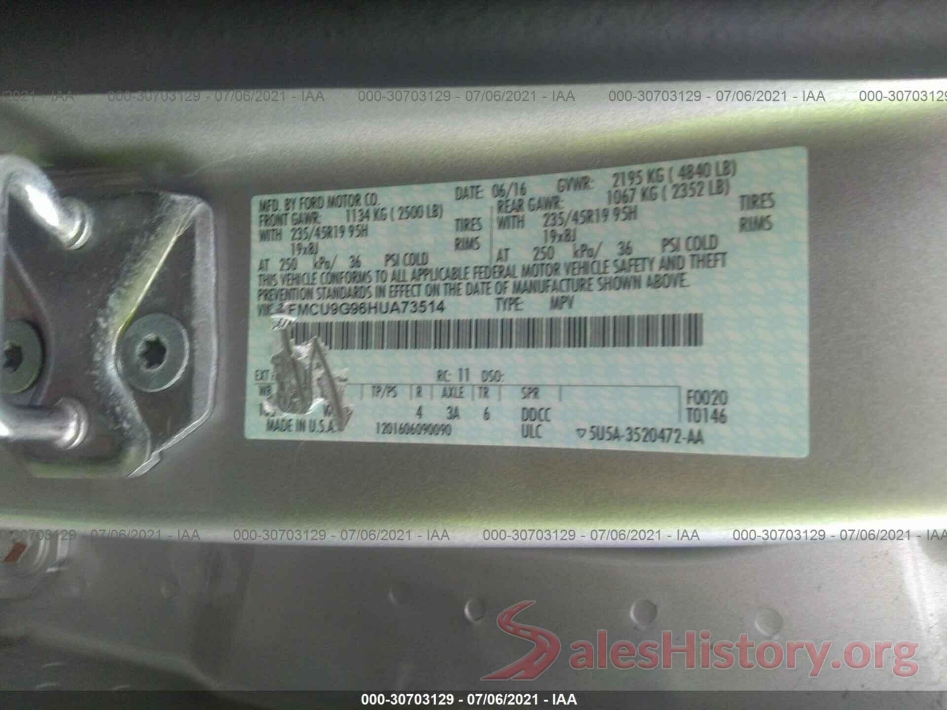 1FMCU9G96HUA73514 2017 FORD ESCAPE