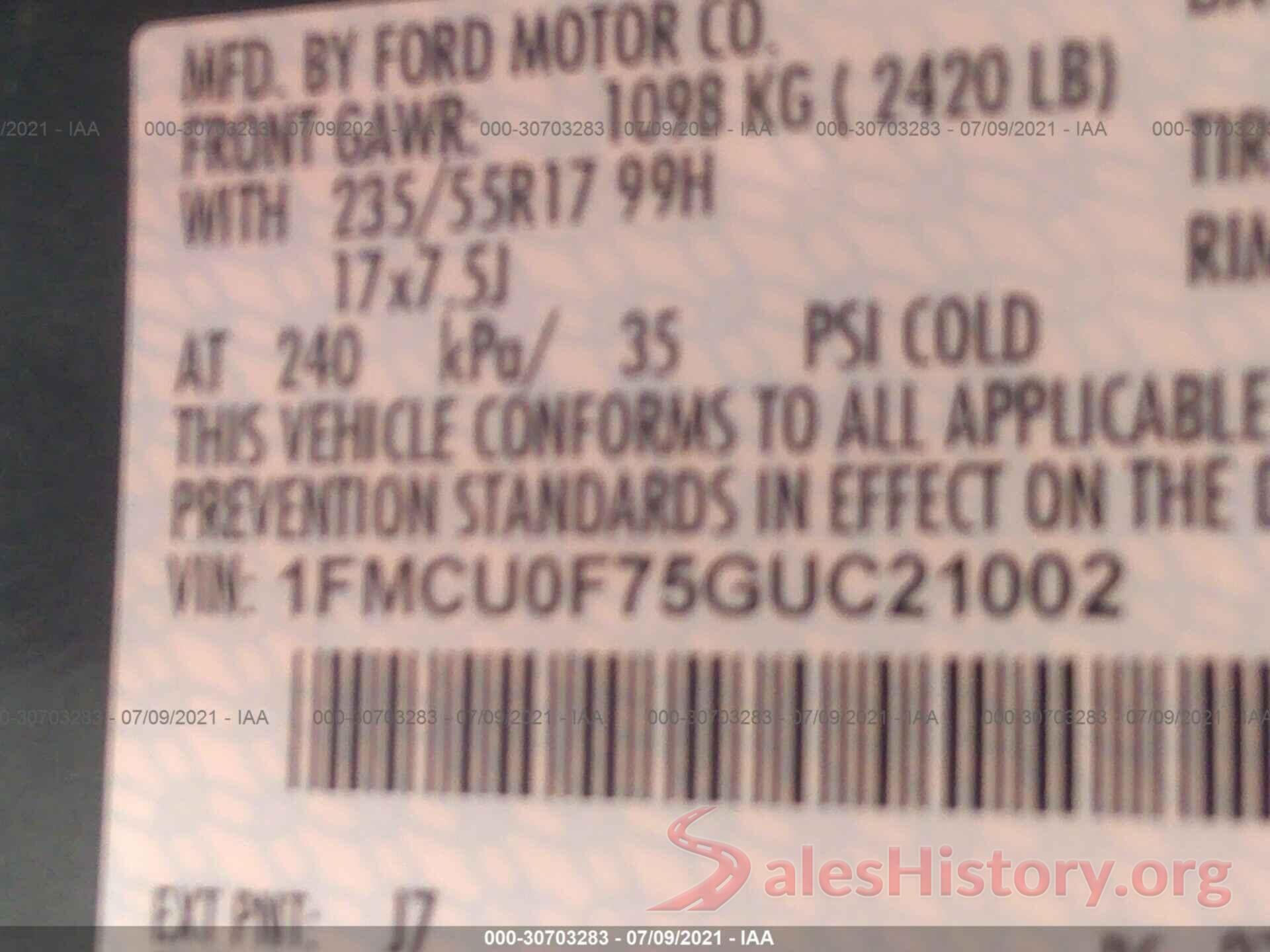 1FMCU0F75GUC21002 2016 FORD ESCAPE