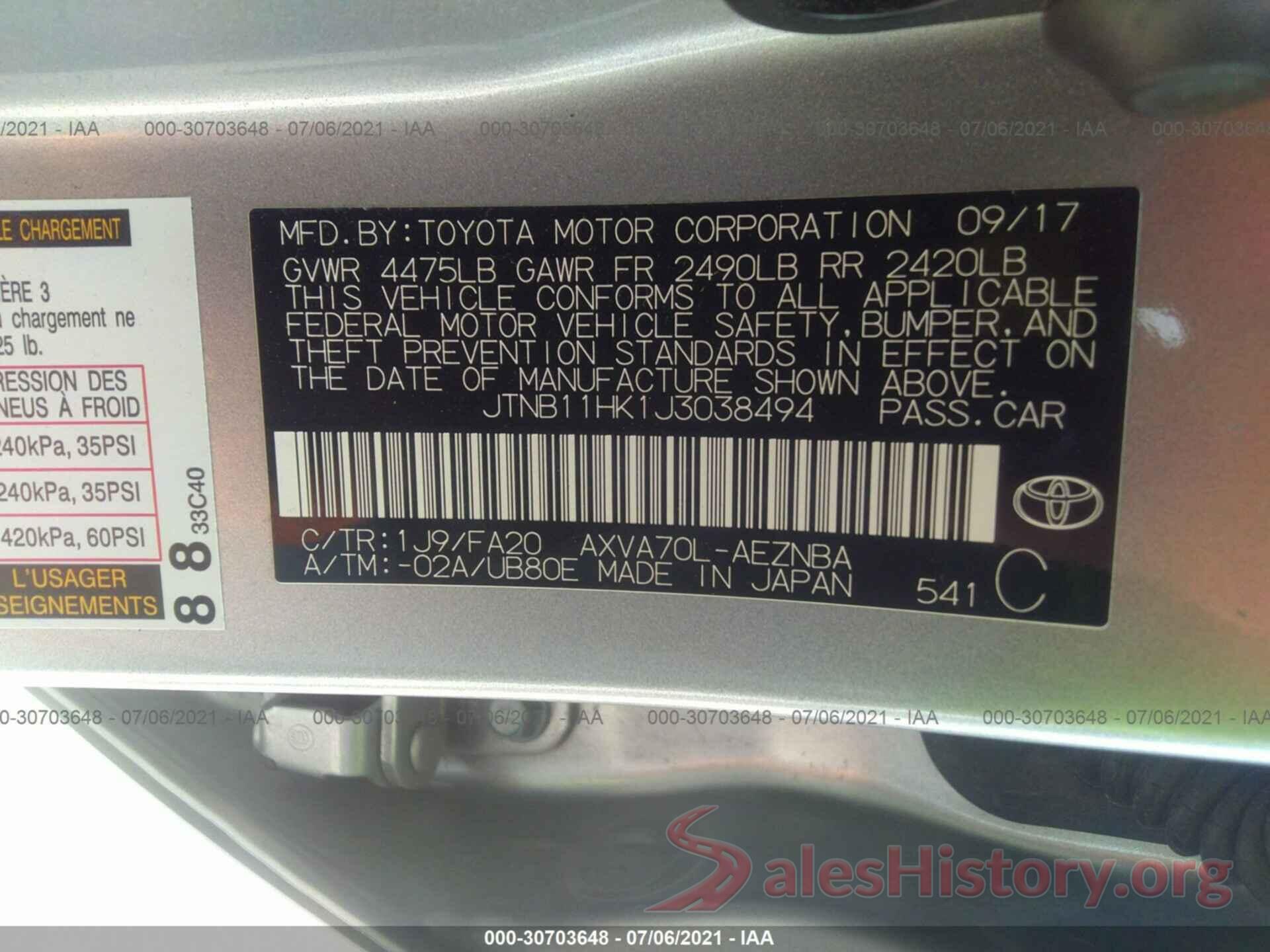 JTNB11HK1J3038494 2018 TOYOTA CAMRY