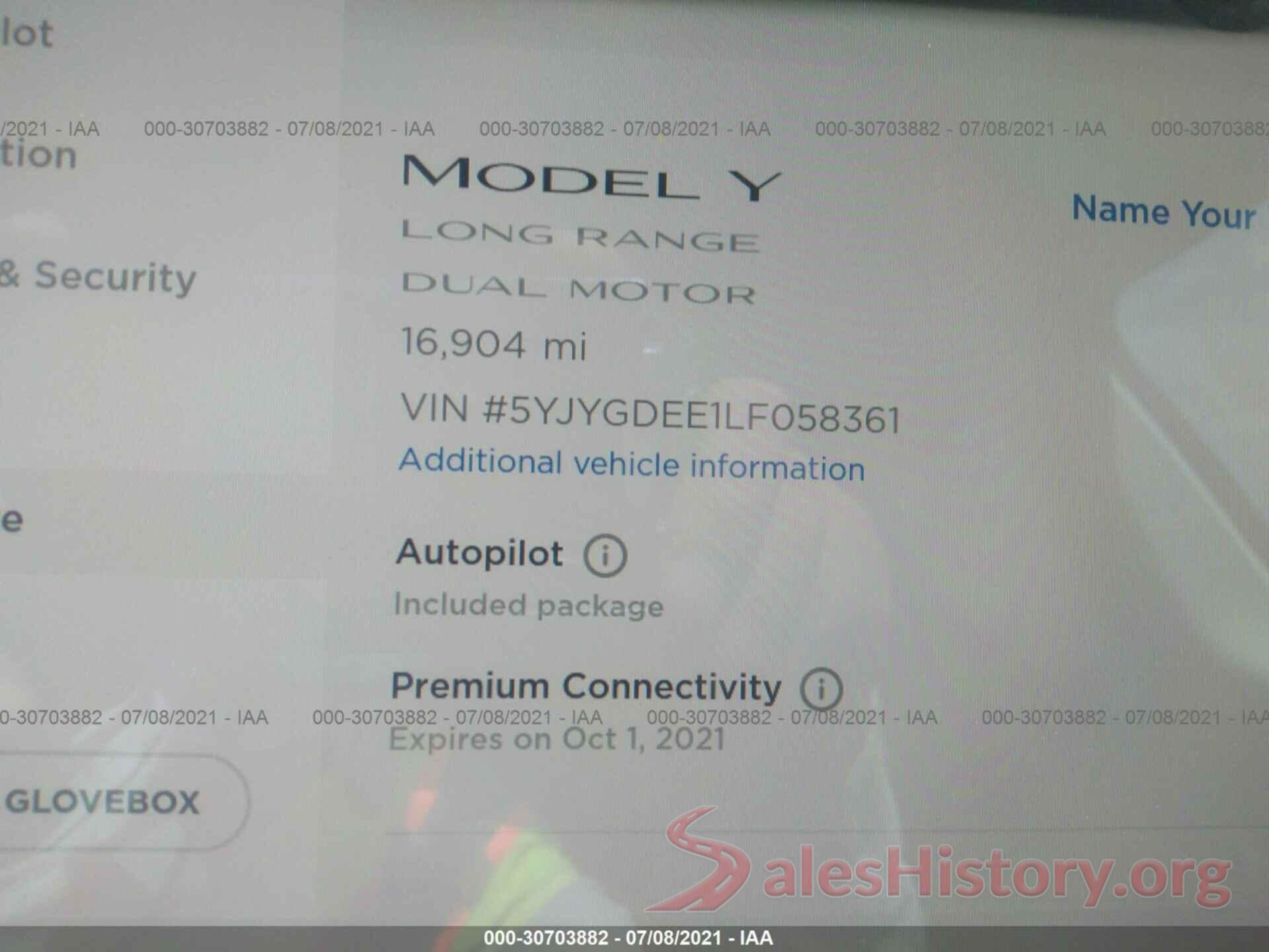 5YJYGDEE1LF058361 2020 TESLA MODEL Y