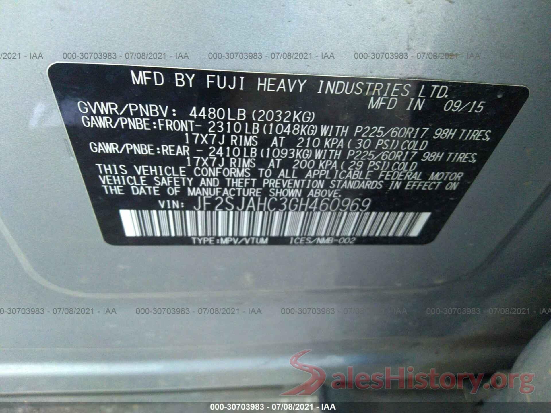 JF2SJAHC3GH460969 2016 SUBARU FORESTER