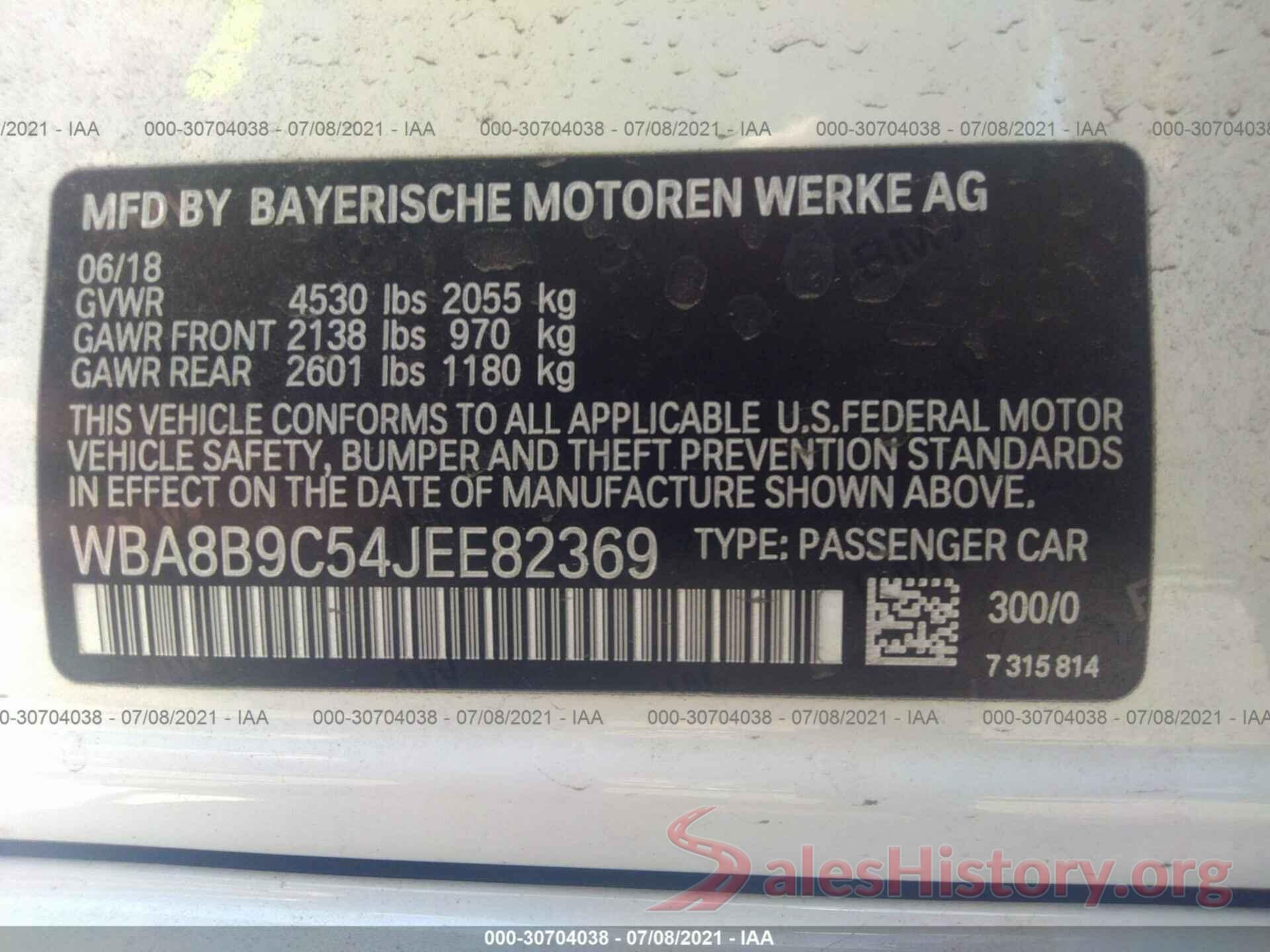 WBA8B9C54JEE82369 2018 BMW 3 SERIES