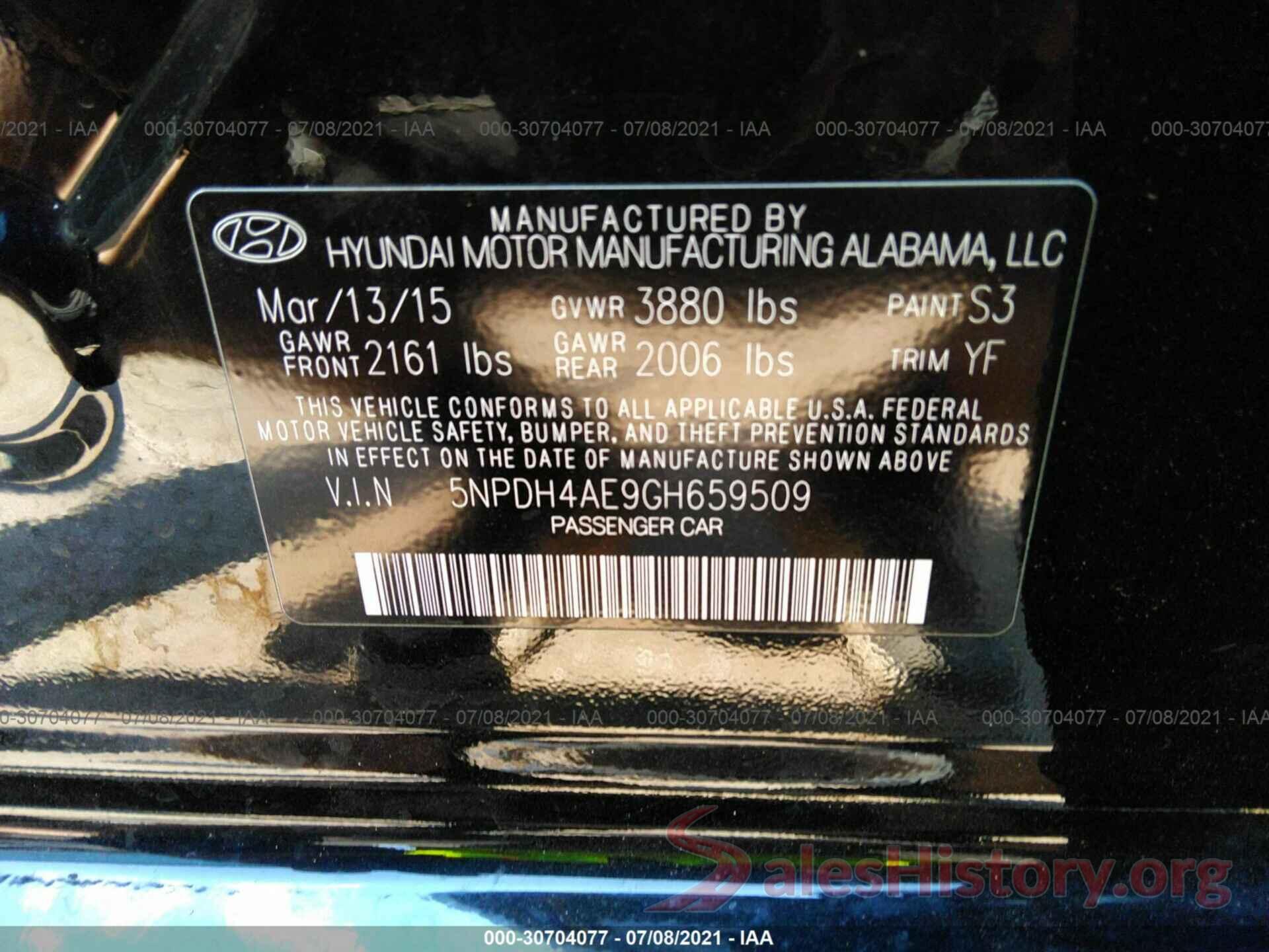 5NPDH4AE9GH659509 2016 HYUNDAI ELANTRA