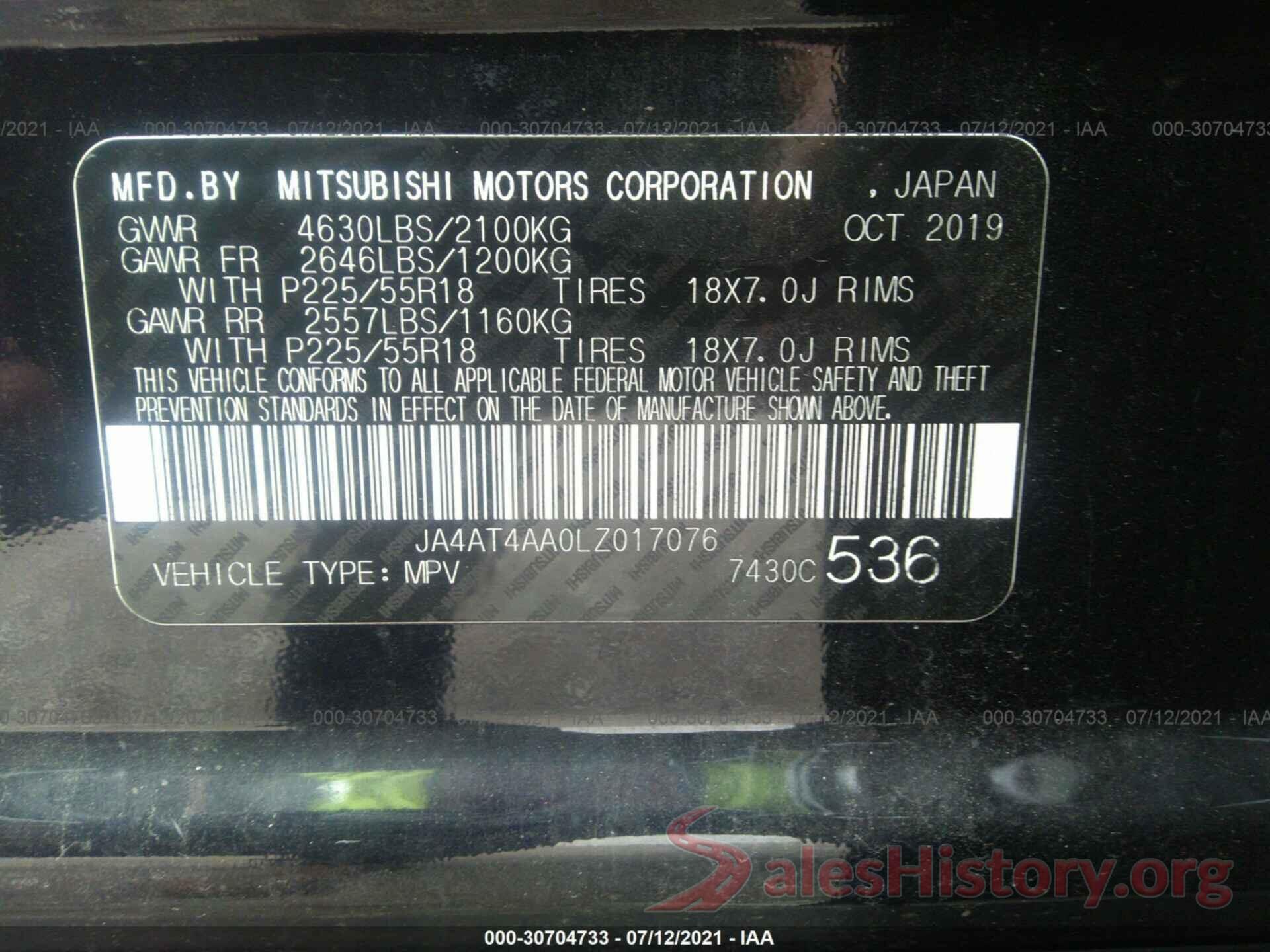 JA4AT4AA0LZ017076 2020 MITSUBISHI ECLIPSE CROSS