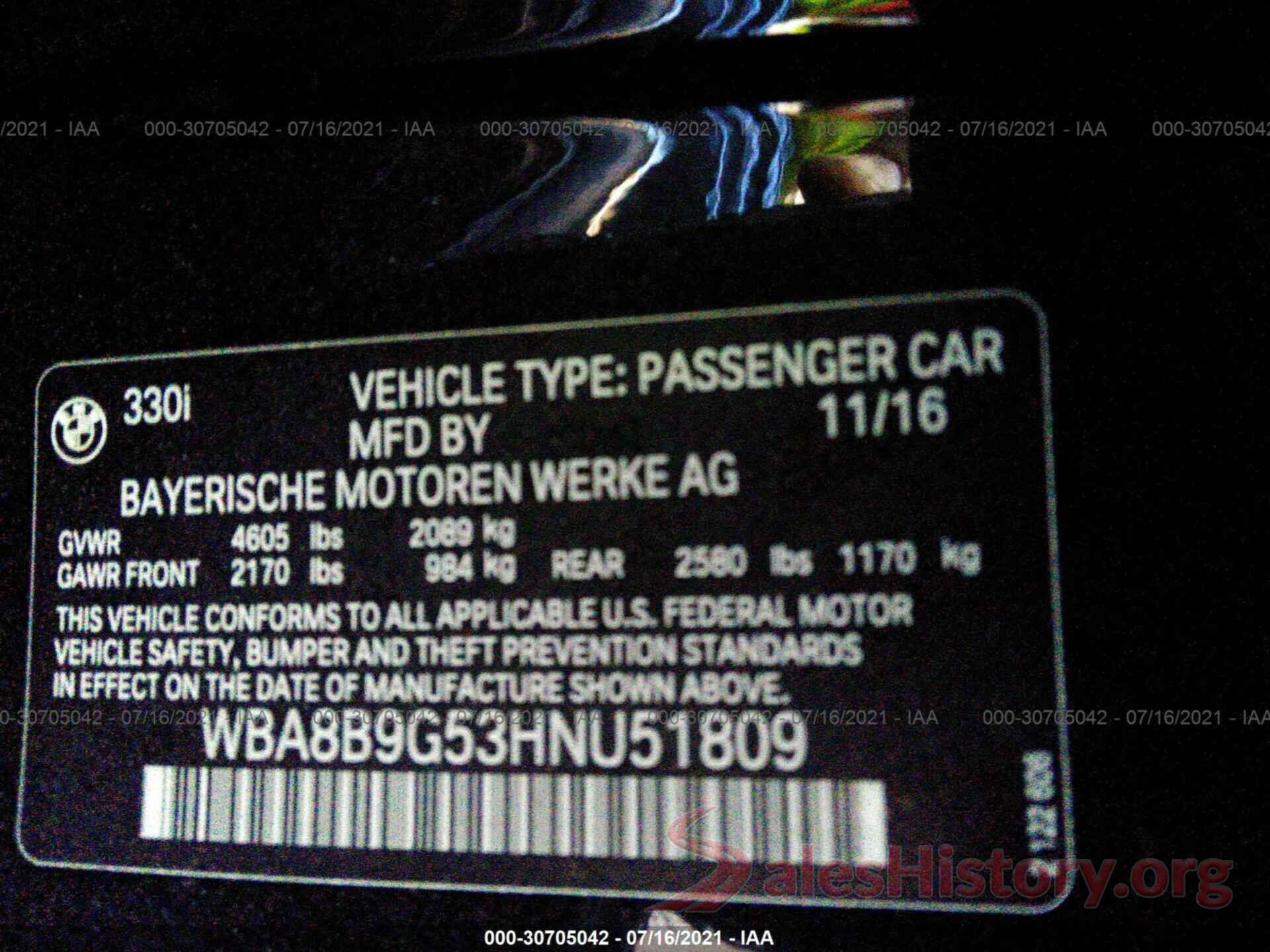 WBA8B9G53HNU51809 2017 BMW 3 SERIES