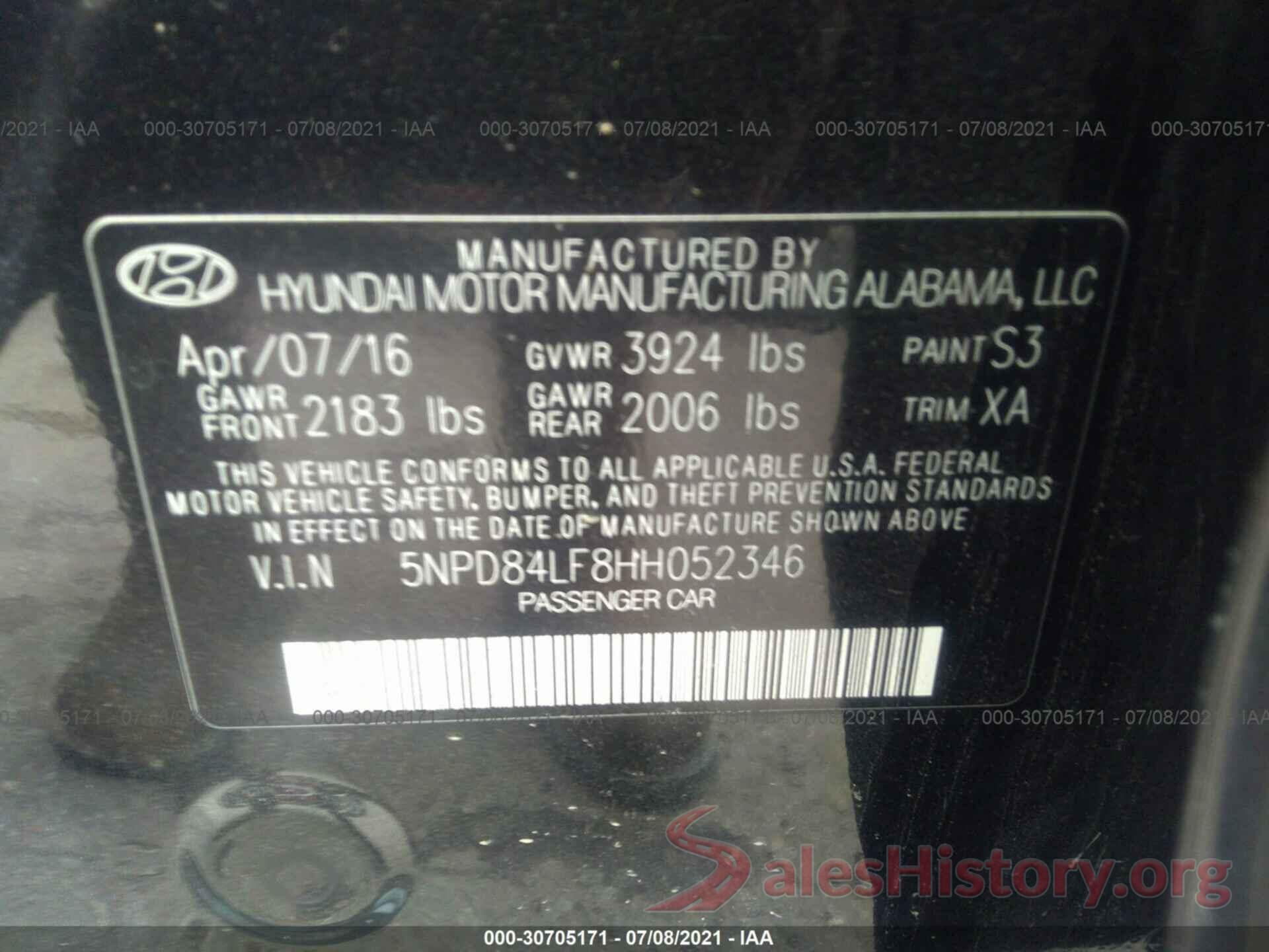 5NPD84LF8HH052346 2017 HYUNDAI ELANTRA