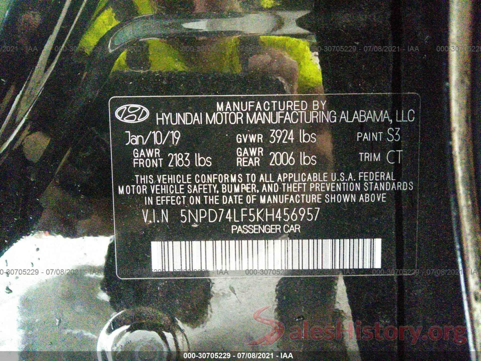 5NPD74LF5KH456957 2019 HYUNDAI ELANTRA