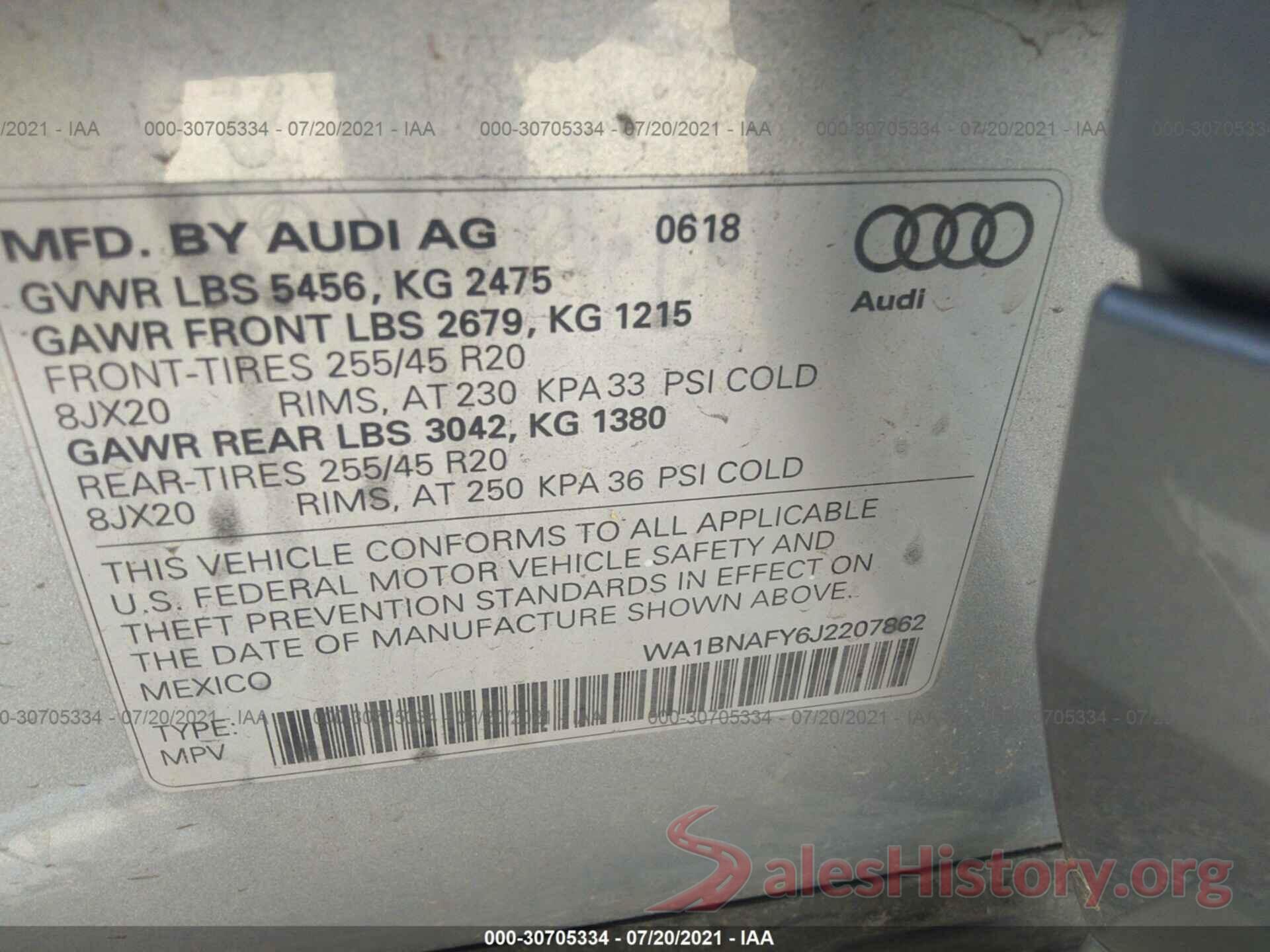 WA1BNAFY6J2207862 2018 AUDI Q5