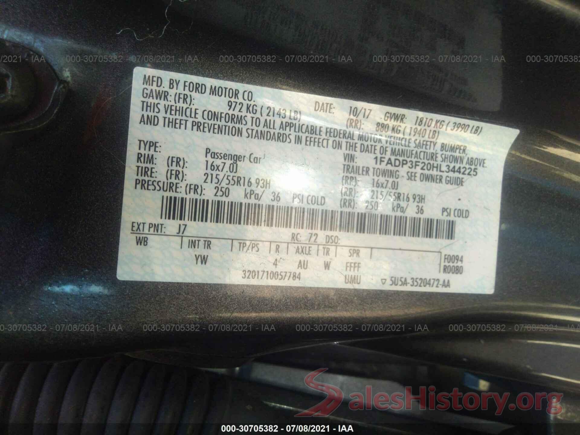 1FADP3F20HL344225 2017 FORD FOCUS