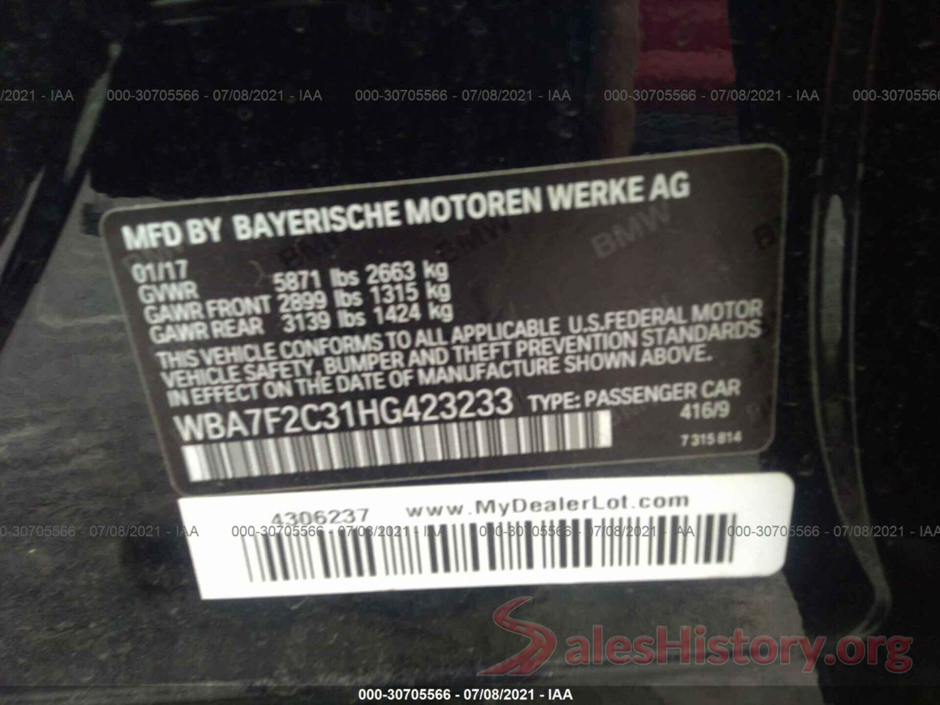 WBA7F2C31HG423233 2017 BMW 7 SERIES