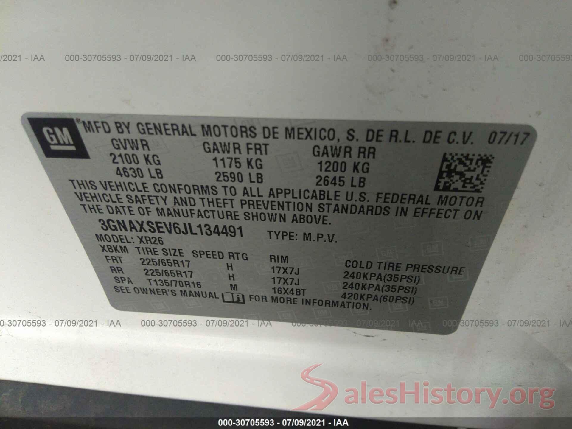 3GNAXSEV6JL134491 2018 CHEVROLET EQUINOX