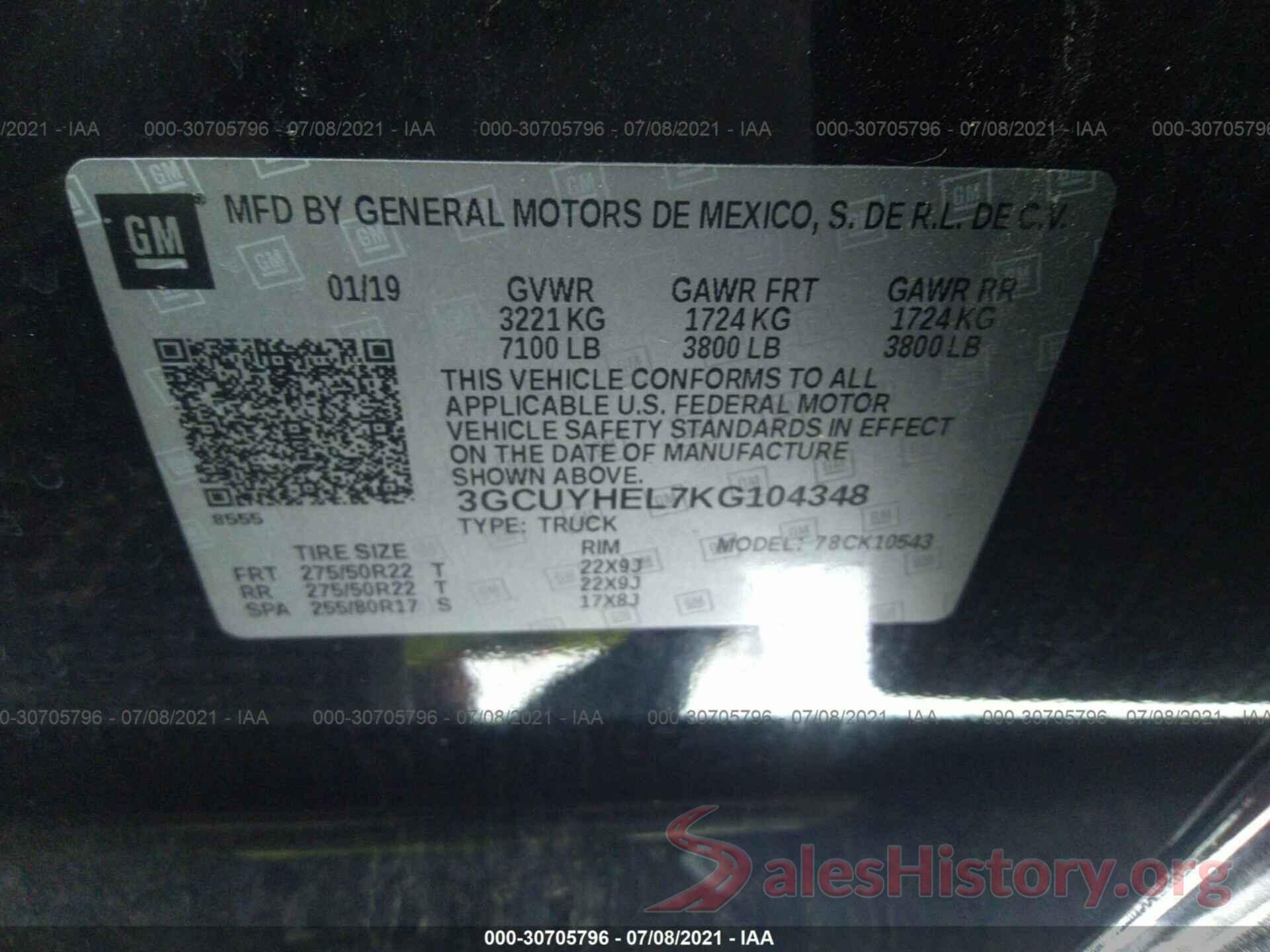 3GCUYHEL7KG104348 2019 CHEVROLET SILVERADO 1500