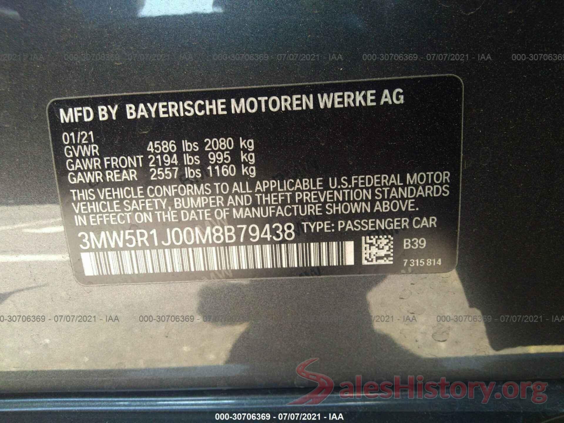 3MW5R1J00M8B79438 2021 BMW 3 SERIES