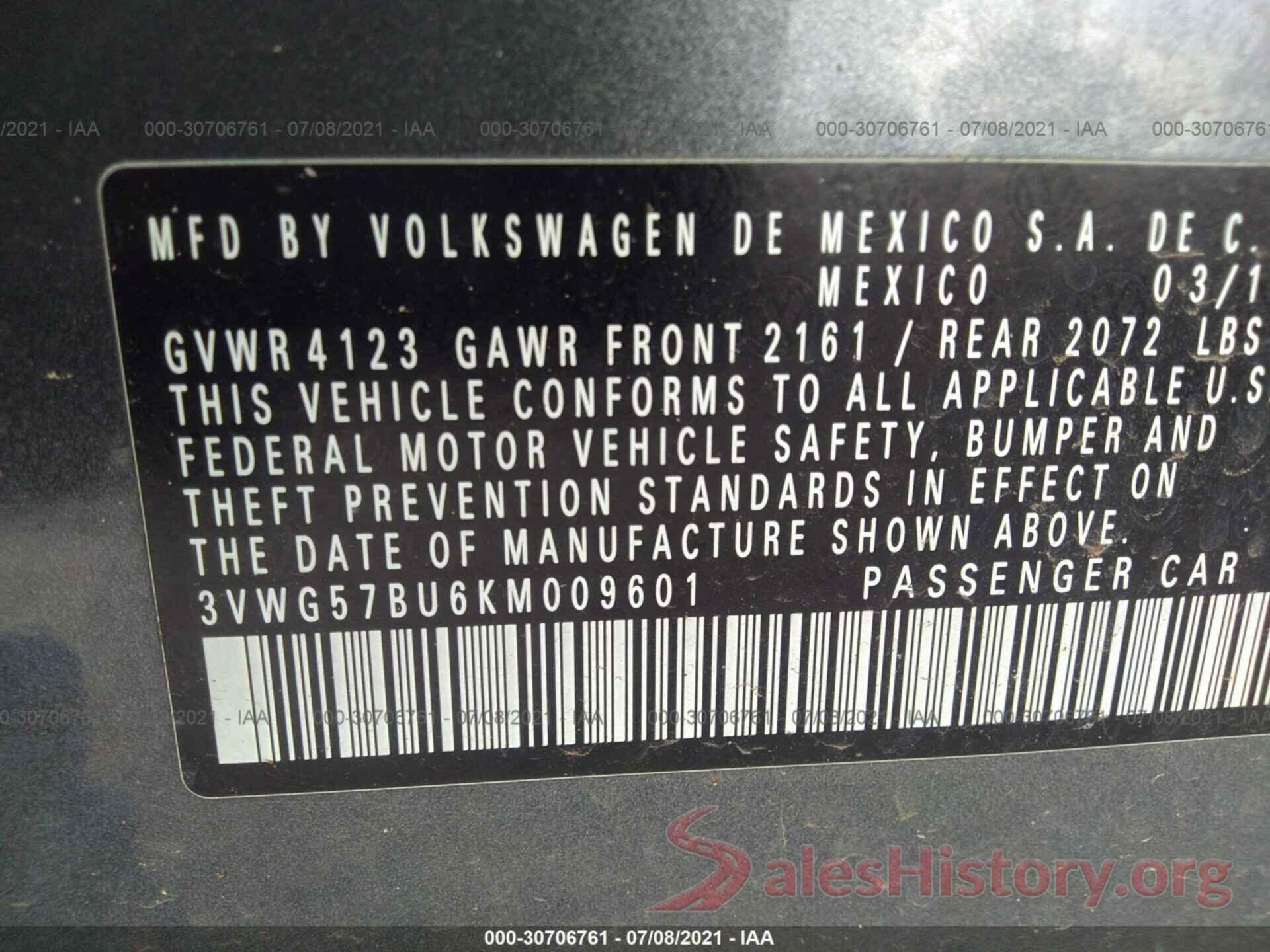 3VWG57BU6KM009601 2019 VOLKSWAGEN JETTA