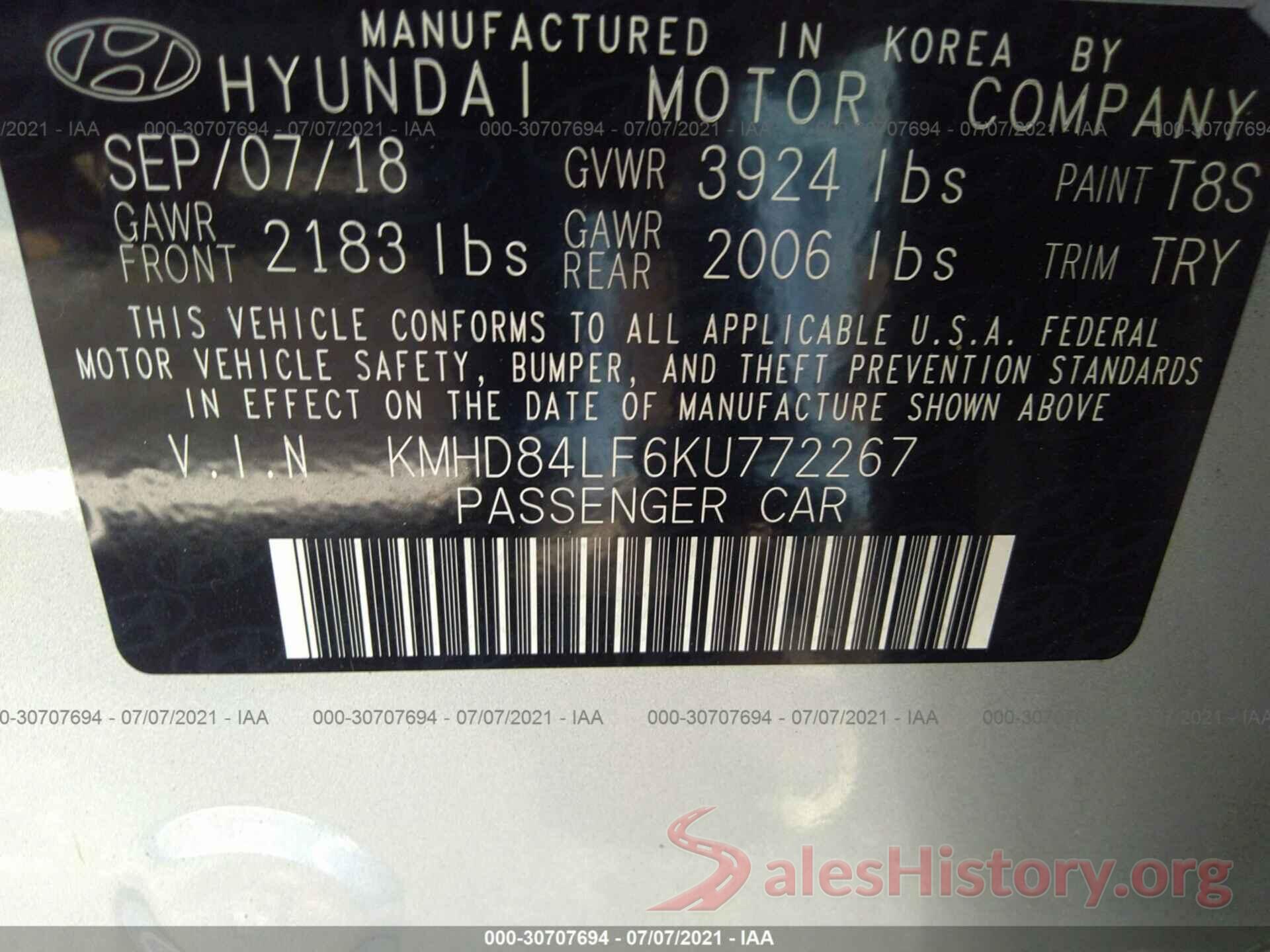 KMHD84LF6KU772267 2019 HYUNDAI ELANTRA