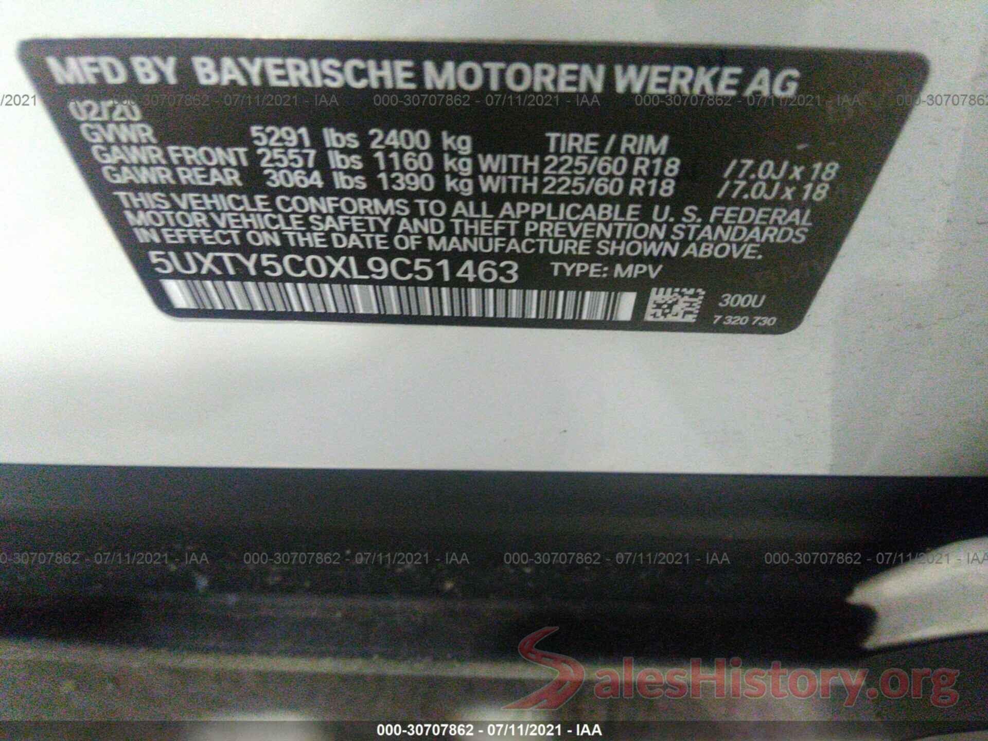 5UXTY5C0XL9C51463 2020 BMW X3