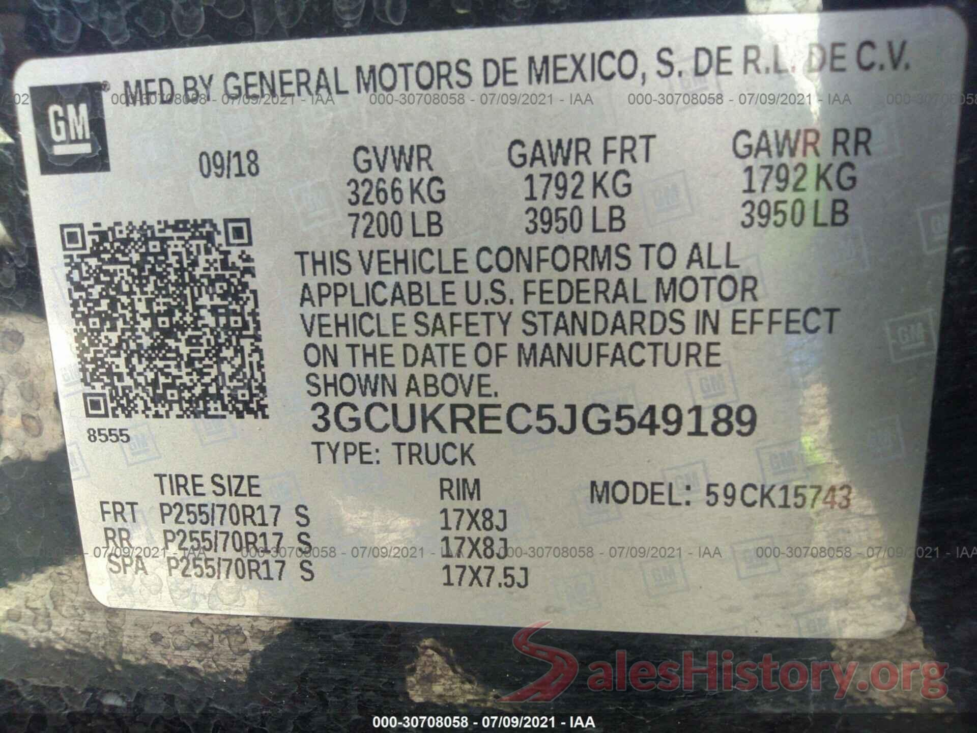 3GCUKREC5JG549189 2018 CHEVROLET SILVERADO 1500