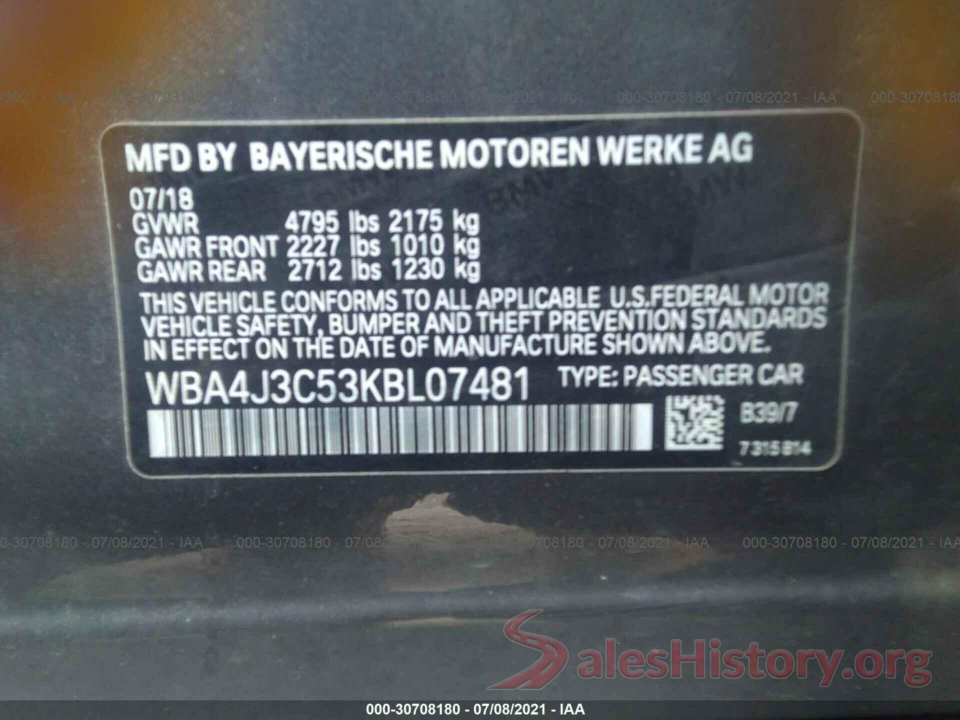 WBA4J3C53KBL07481 2019 BMW 4 SERIES