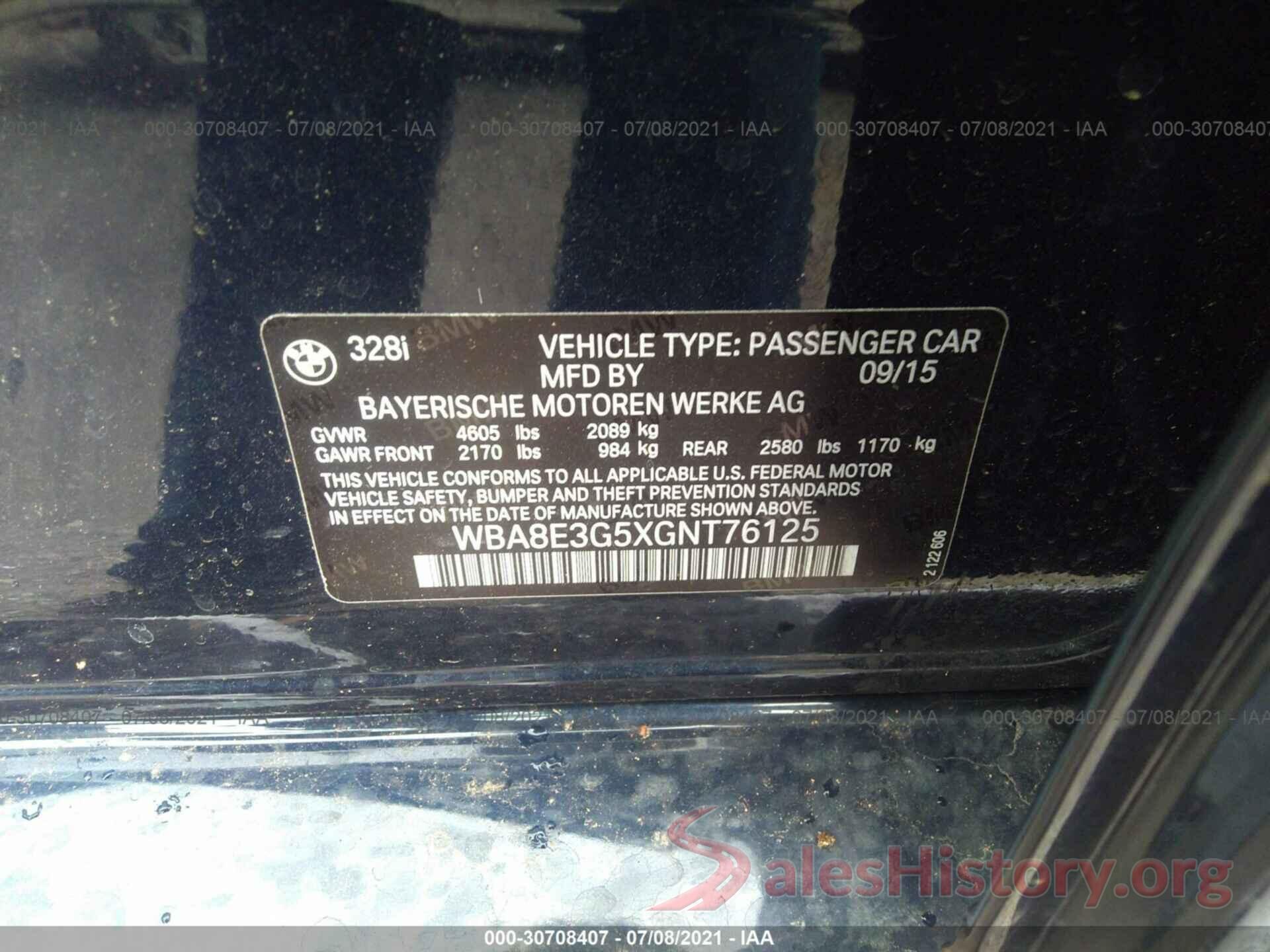 WBA8E3G5XGNT76125 2016 BMW 3 SERIES