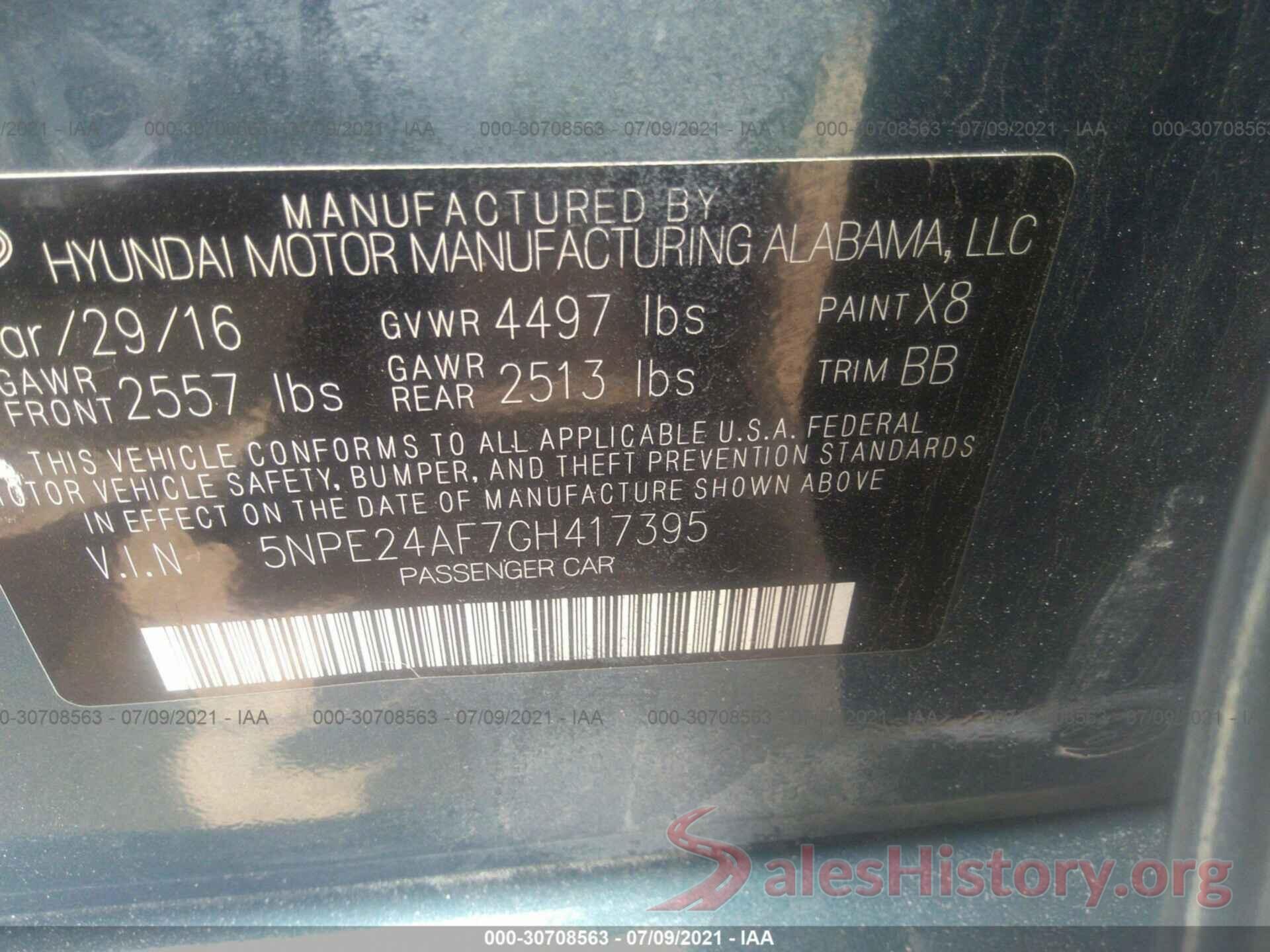 5NPE24AF7GH417395 2016 HYUNDAI SONATA