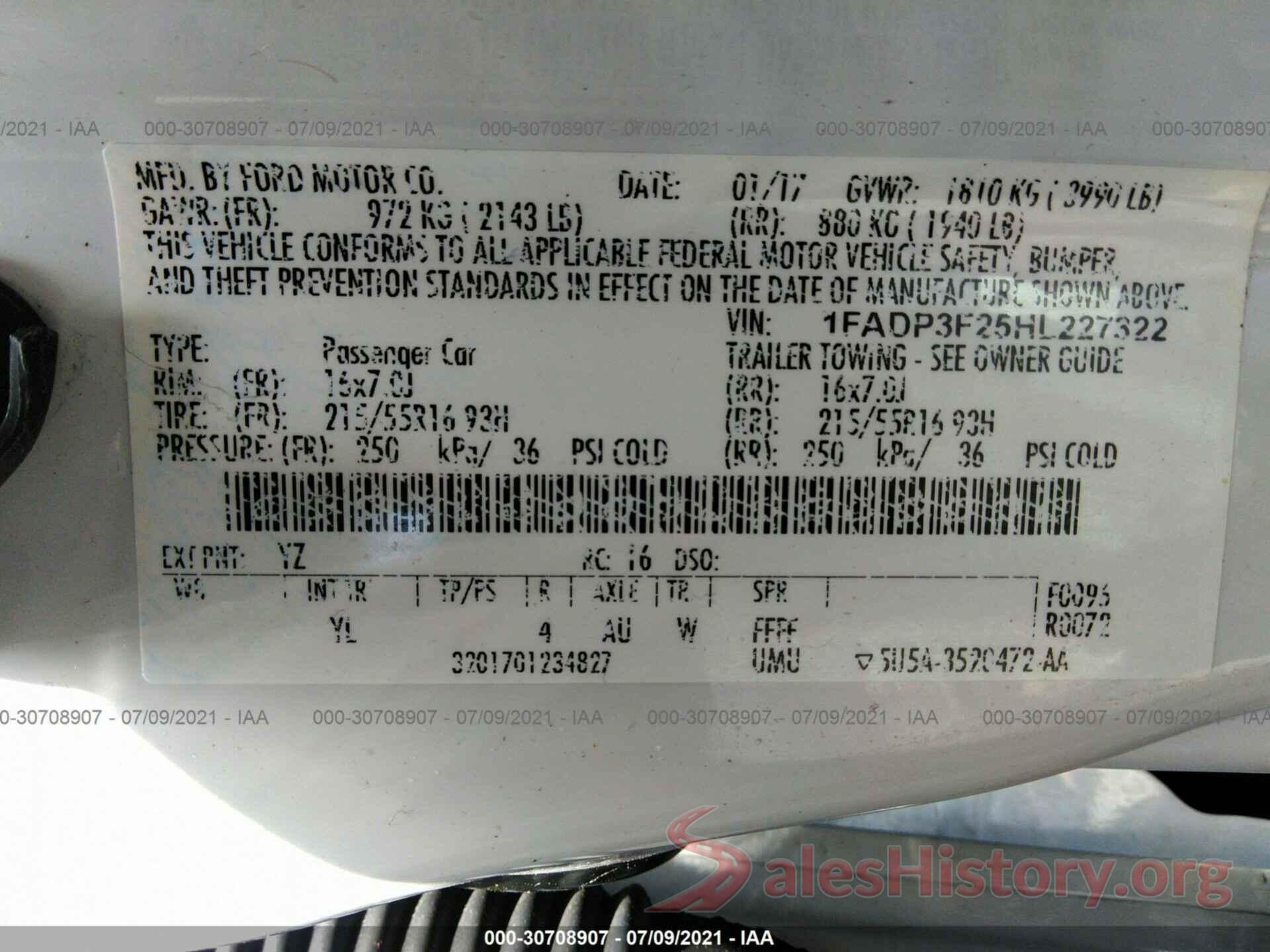 1FADP3F25HL227322 2017 FORD FOCUS