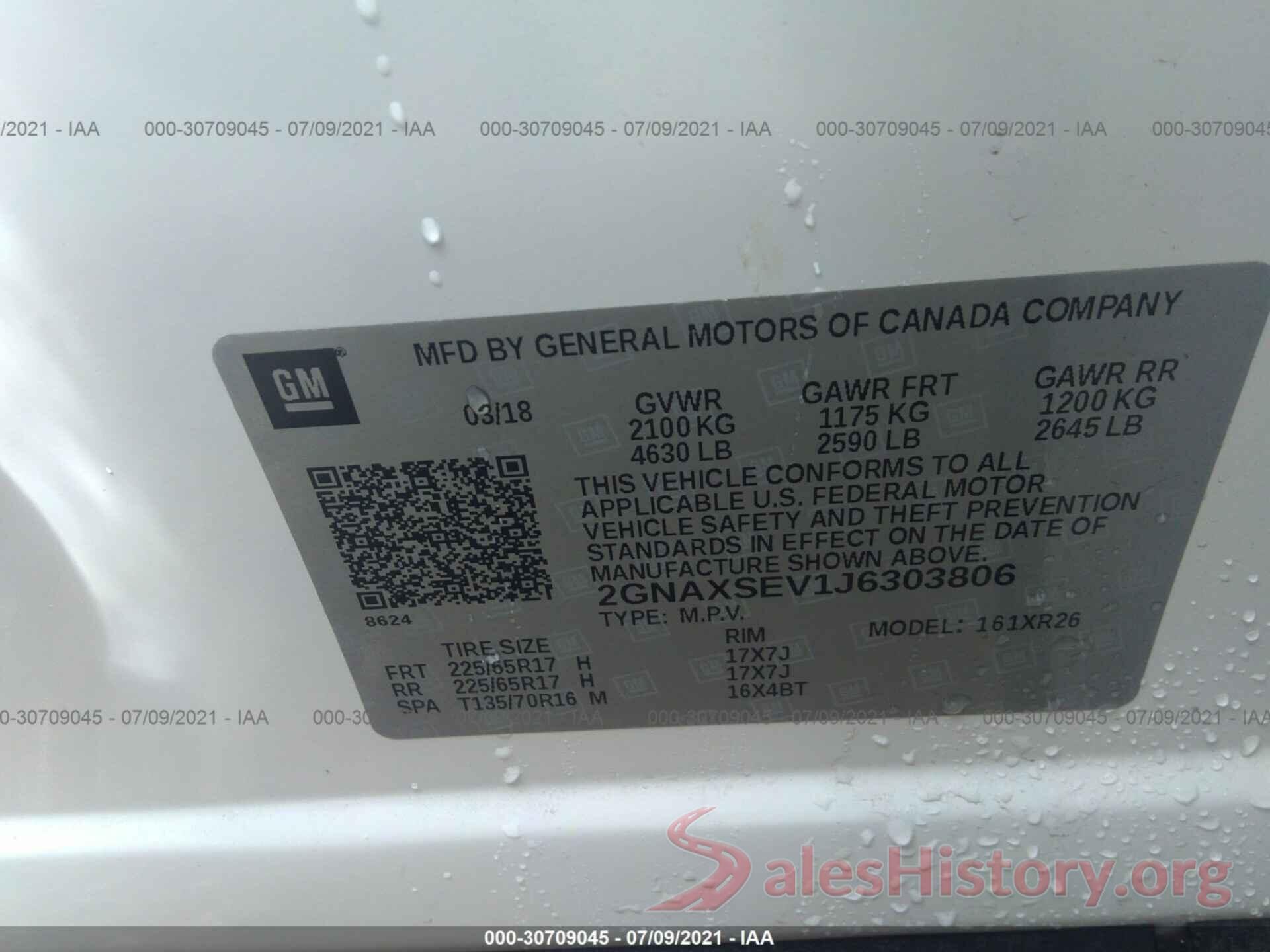 2GNAXSEV1J6303806 2018 CHEVROLET EQUINOX