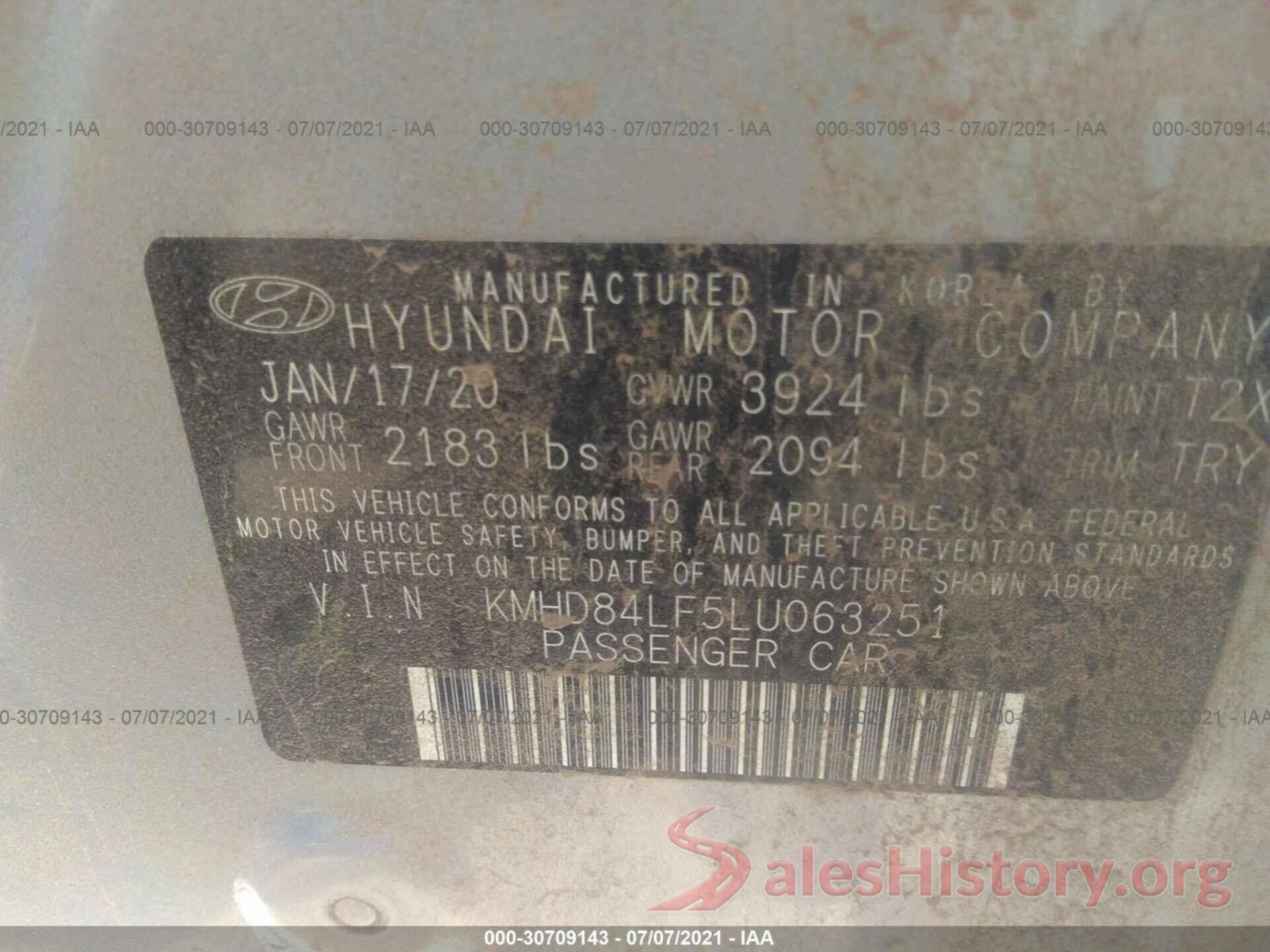 KMHD84LF5LU063251 2020 HYUNDAI ELANTRA