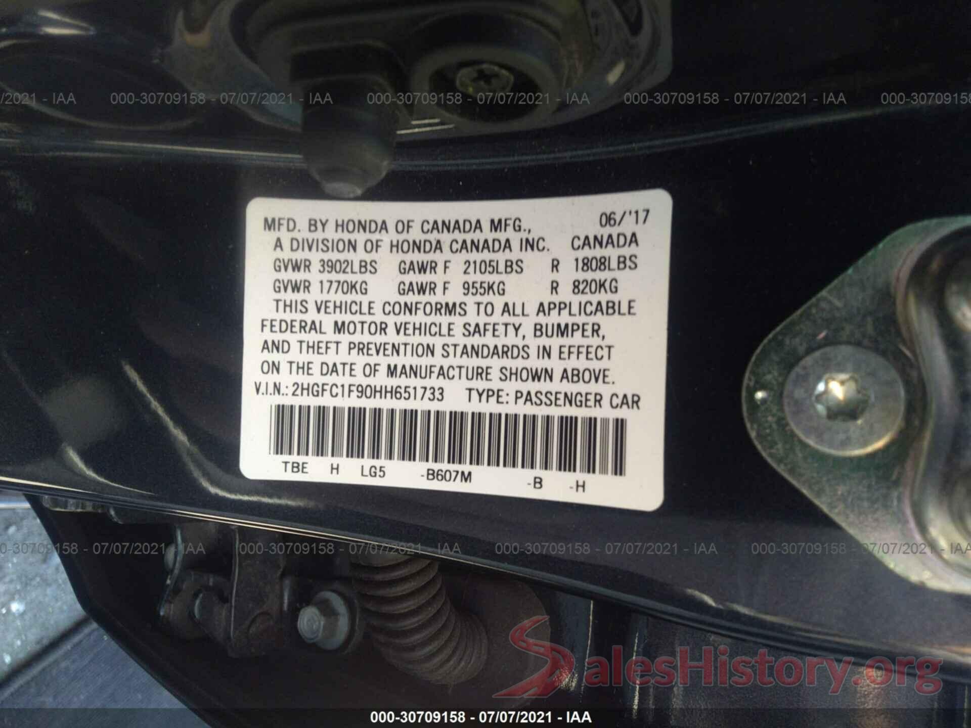 2HGFC1F90HH651733 2017 HONDA CIVIC SEDAN