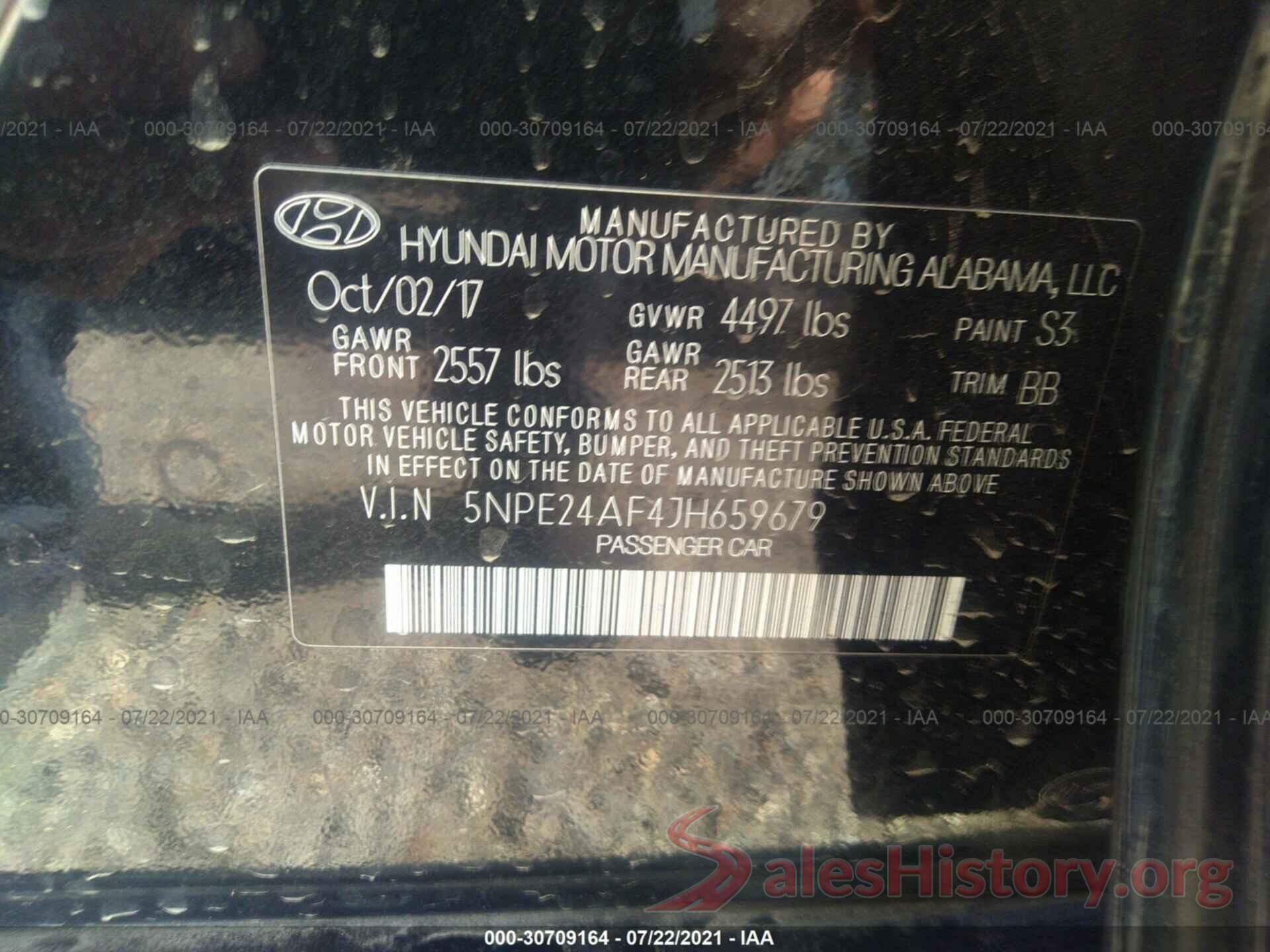 5NPE24AF4JH659679 2018 HYUNDAI SONATA