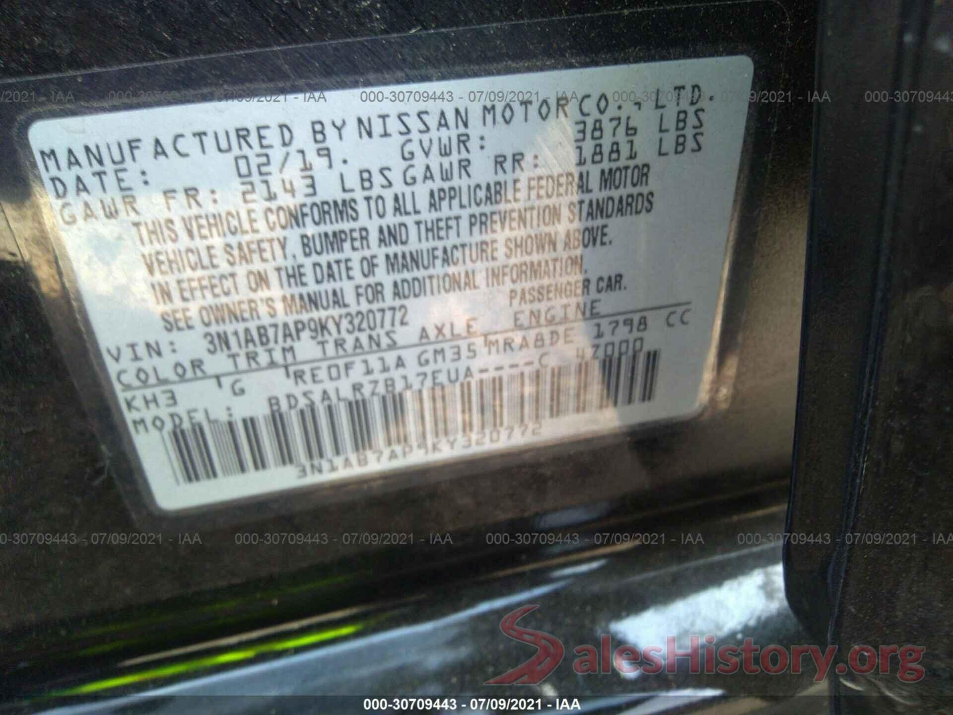 3N1AB7AP9KY320772 2019 NISSAN SENTRA