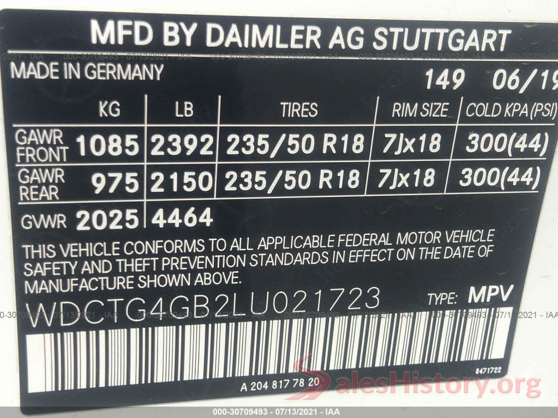 WDCTG4GB2LU021723 2020 MERCEDES-BENZ GLA