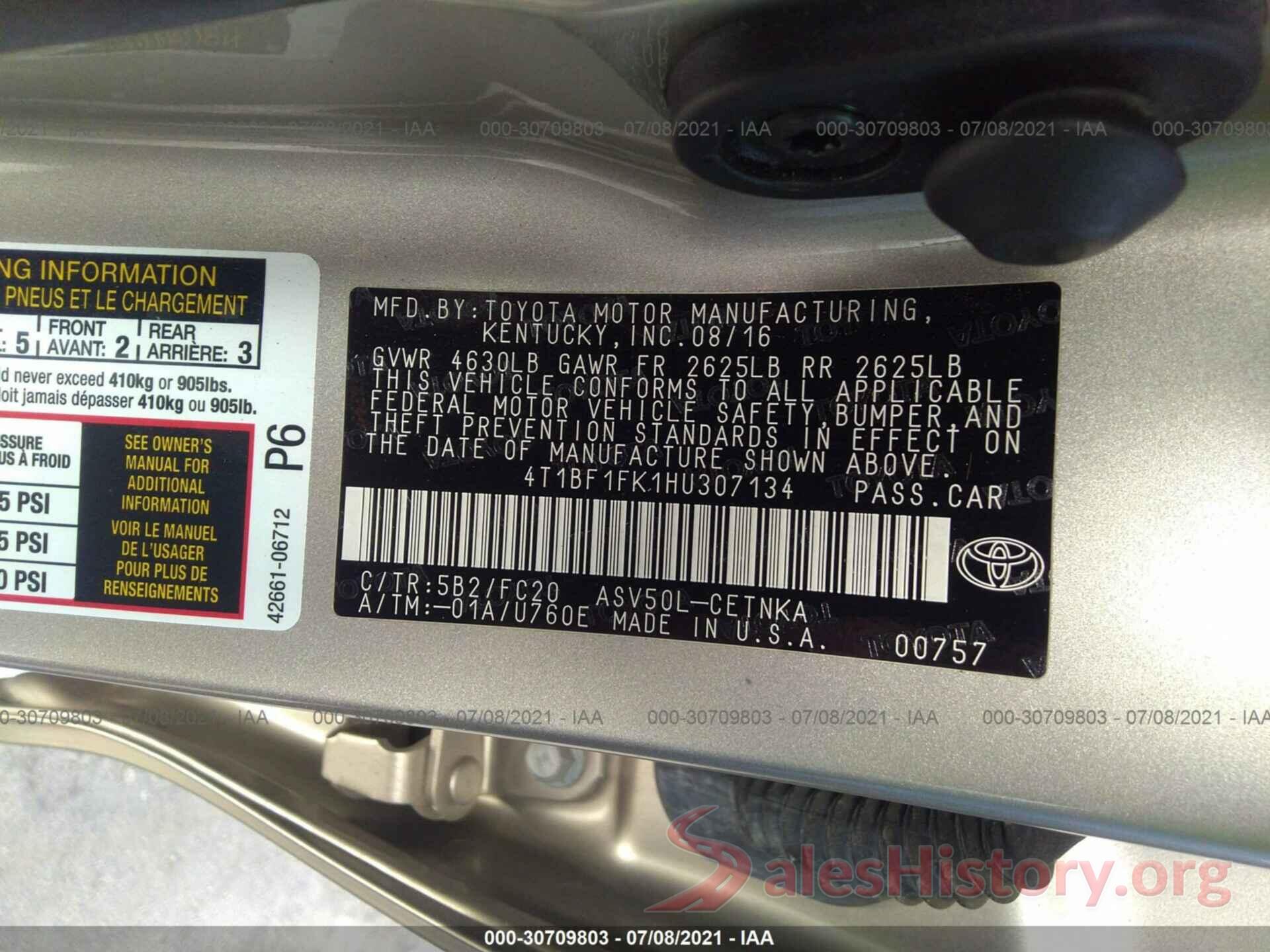 4T1BF1FK1HU307134 2017 TOYOTA CAMRY