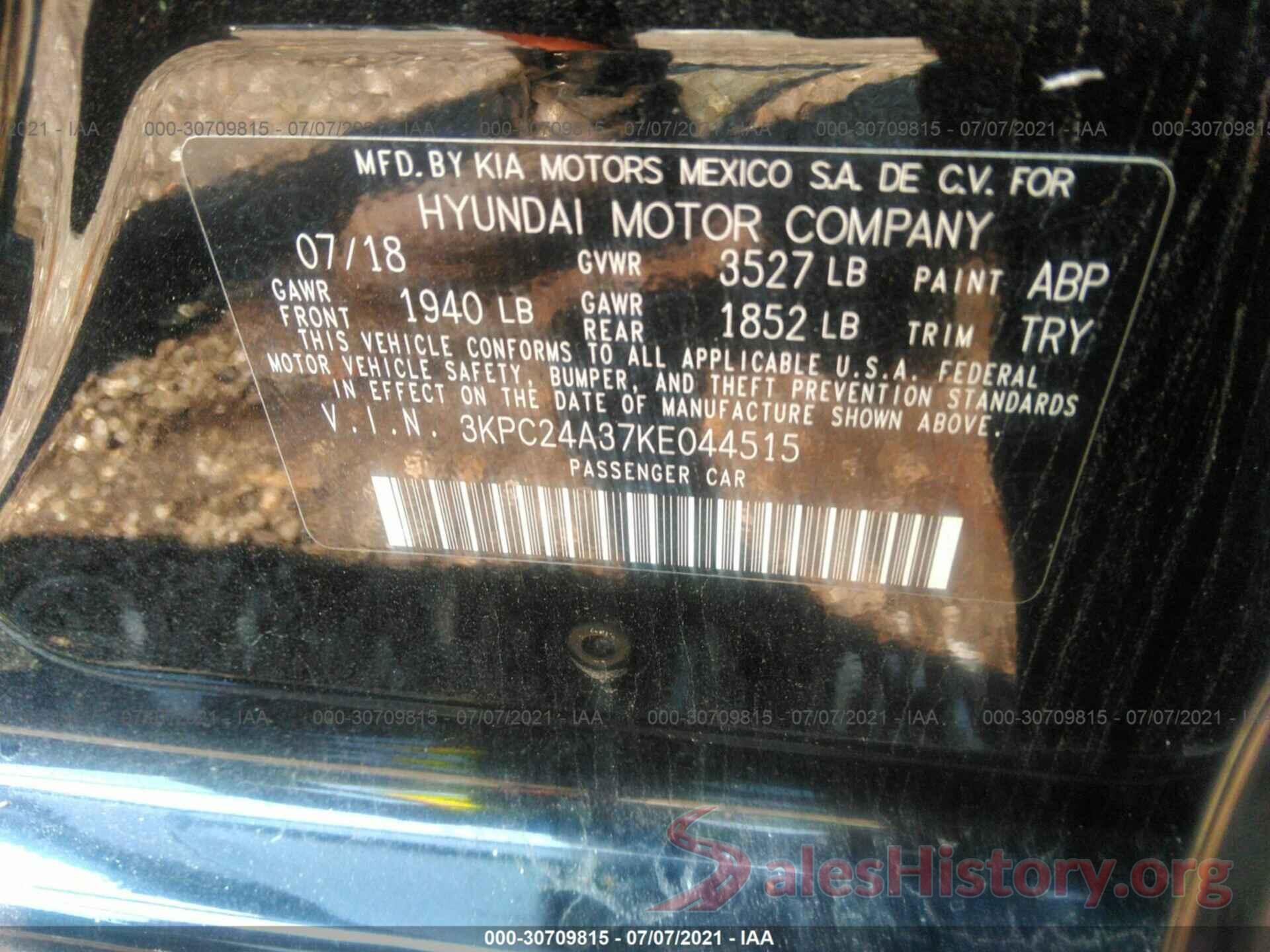 3KPC24A37KE044515 2019 HYUNDAI ACCENT