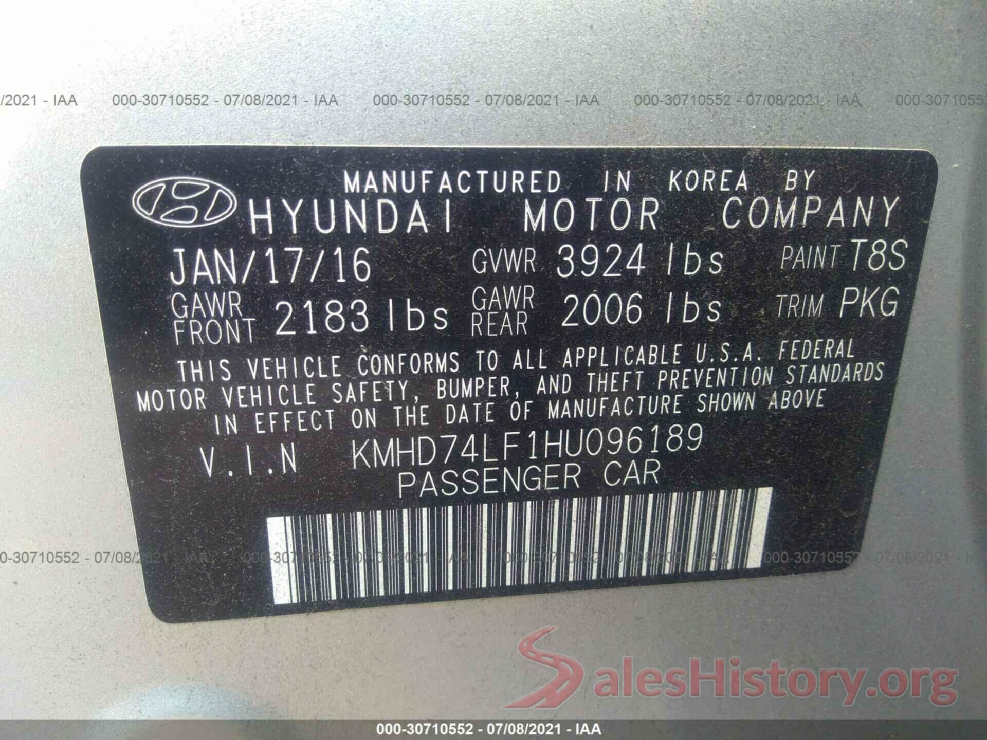 KMHD74LF1HU096189 2017 HYUNDAI ELANTRA