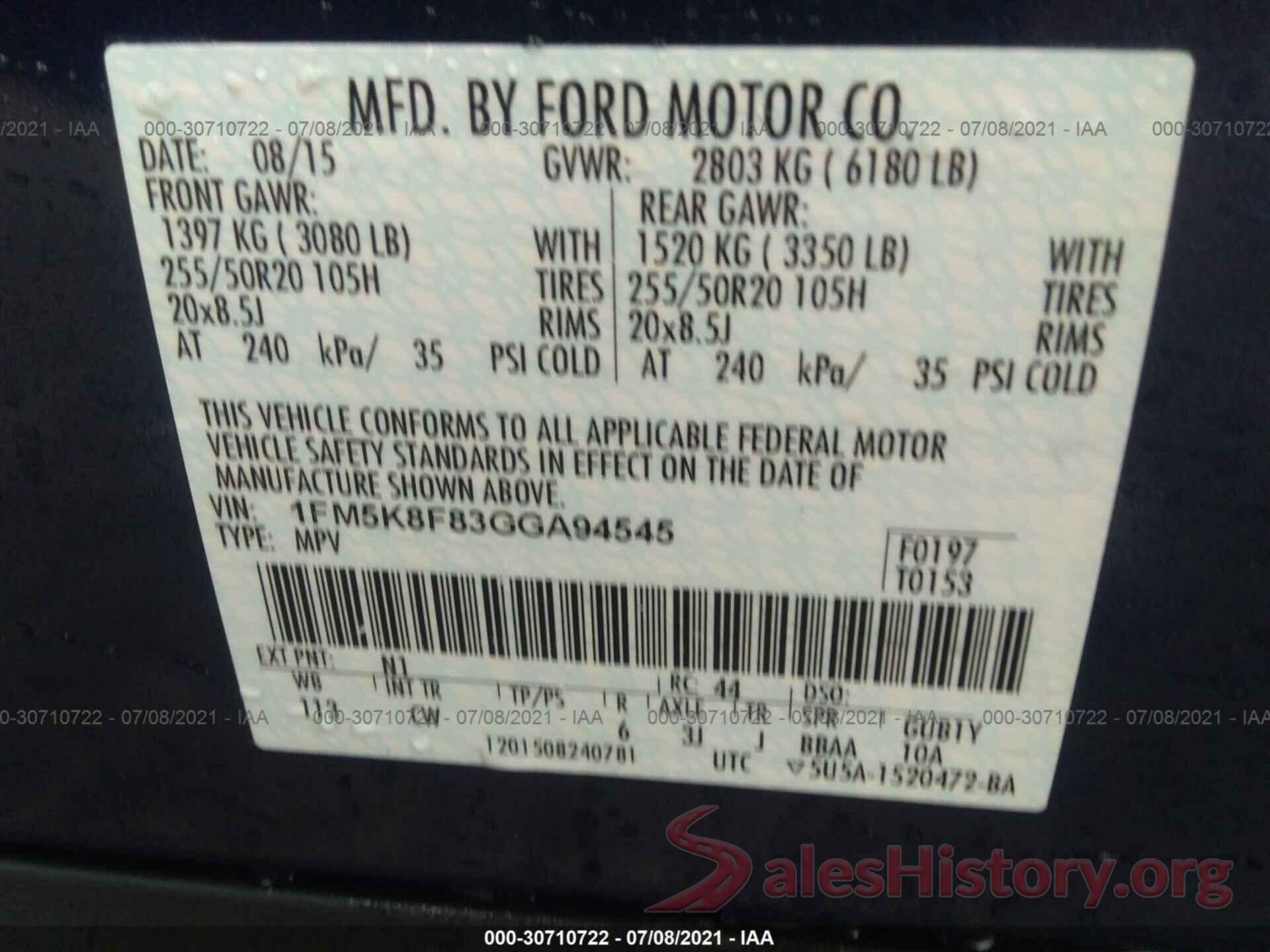 1FM5K8F83GGA94545 2016 FORD EXPLORER