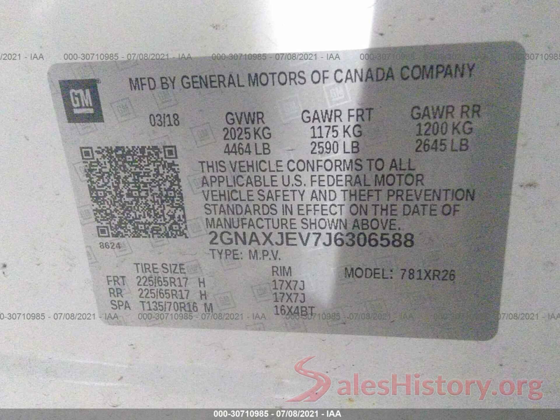 2GNAXJEV7J6306588 2018 CHEVROLET EQUINOX