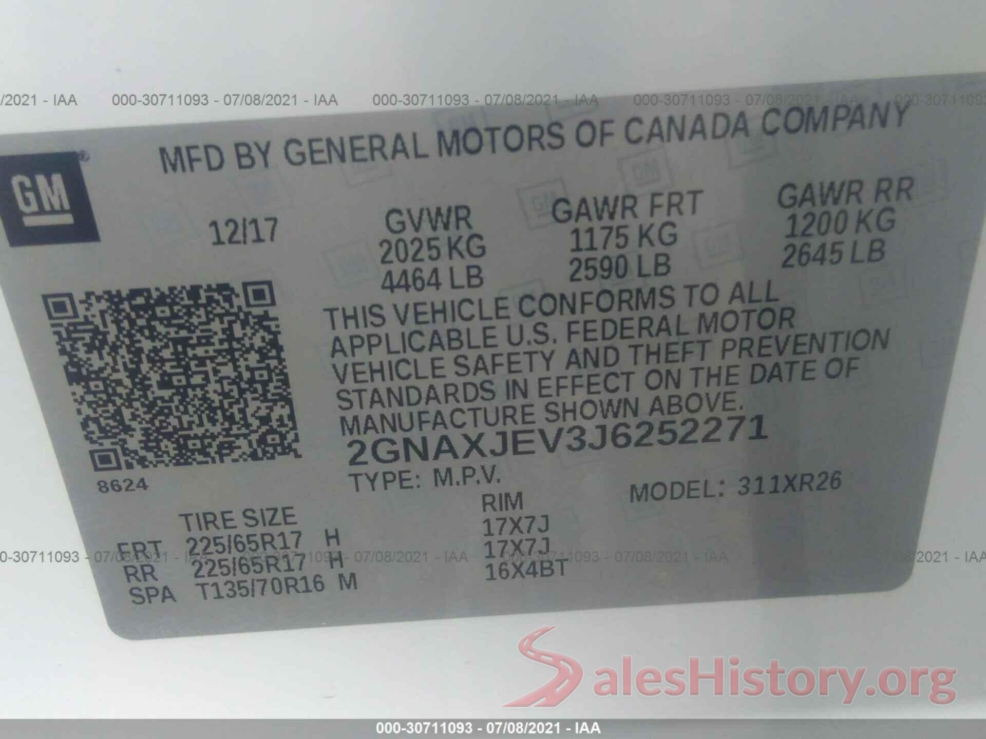 2GNAXJEV3J6252271 2018 CHEVROLET EQUINOX