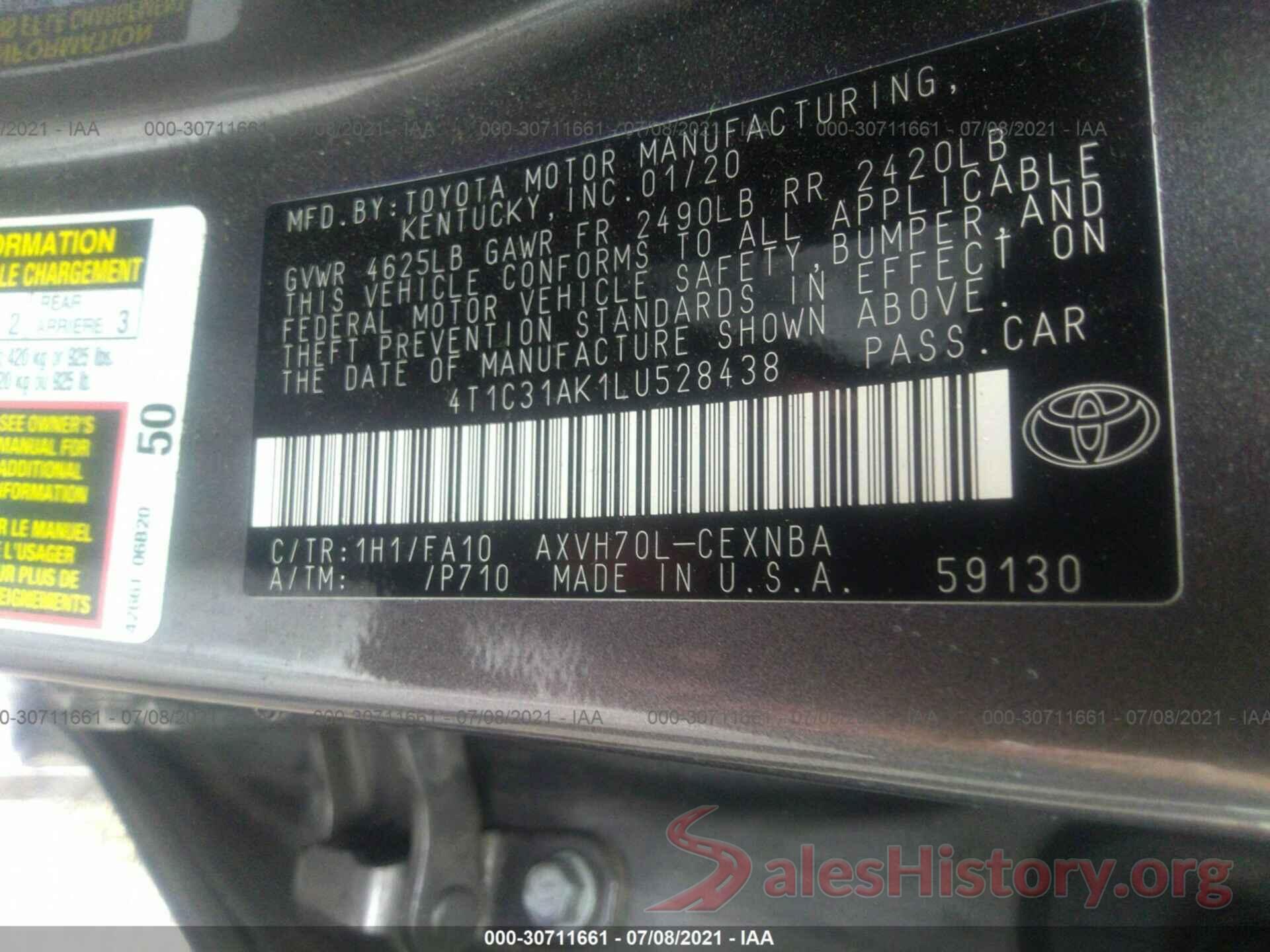 4T1C31AK1LU528438 2020 TOYOTA CAMRY