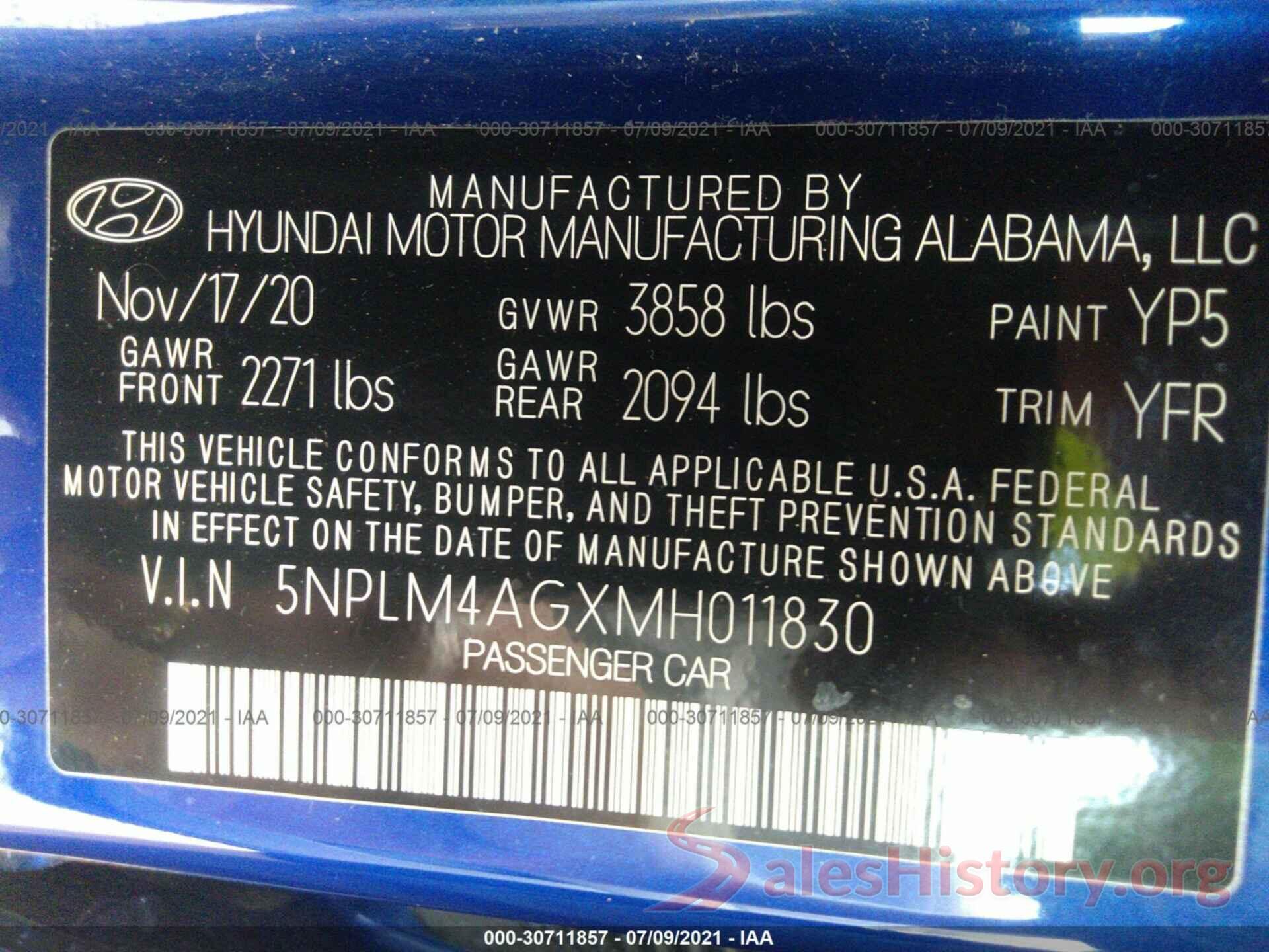 5NPLM4AGXMH011830 2021 HYUNDAI ELANTRA